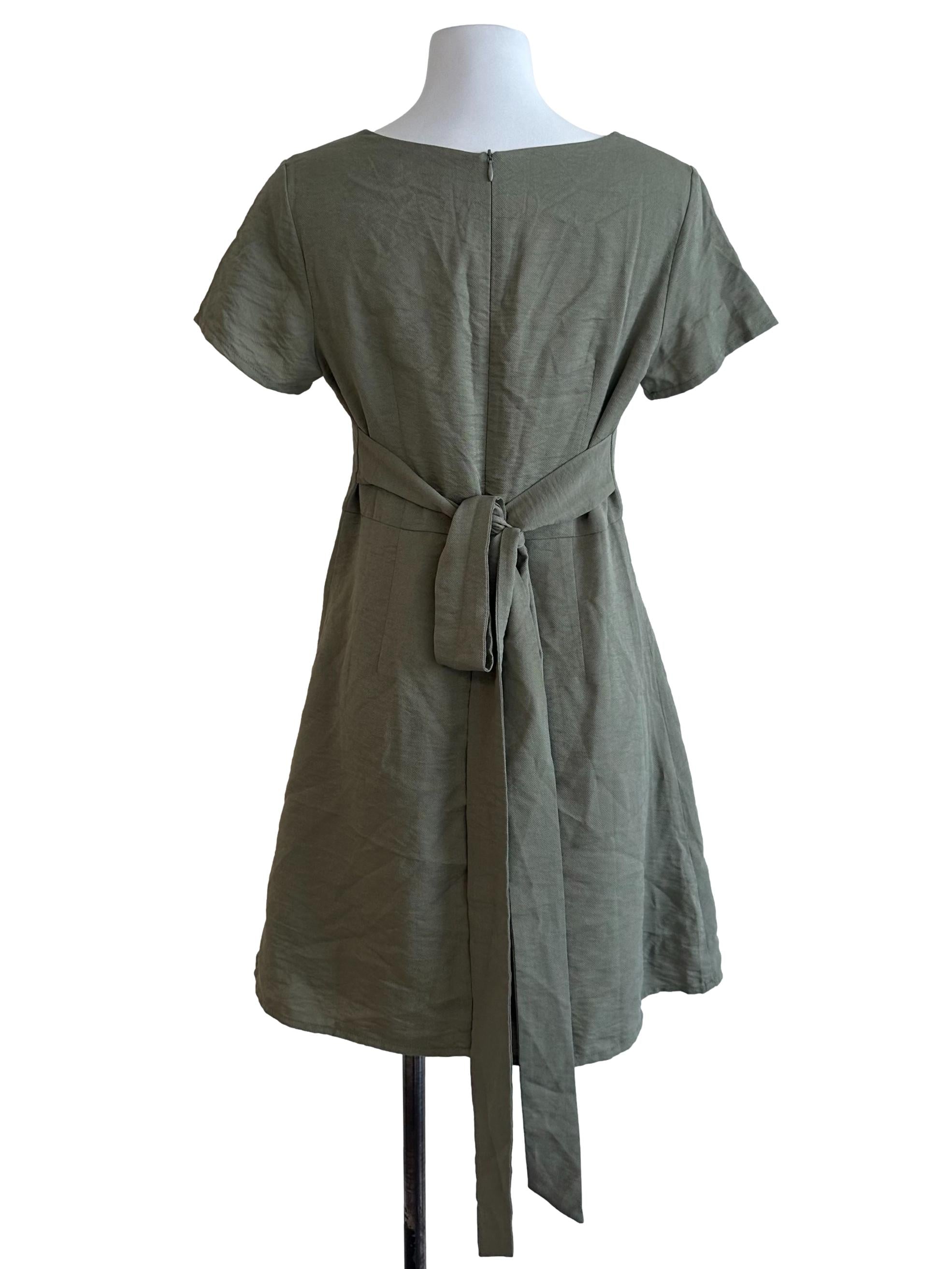 Sage Green Round Neck A Line Dress