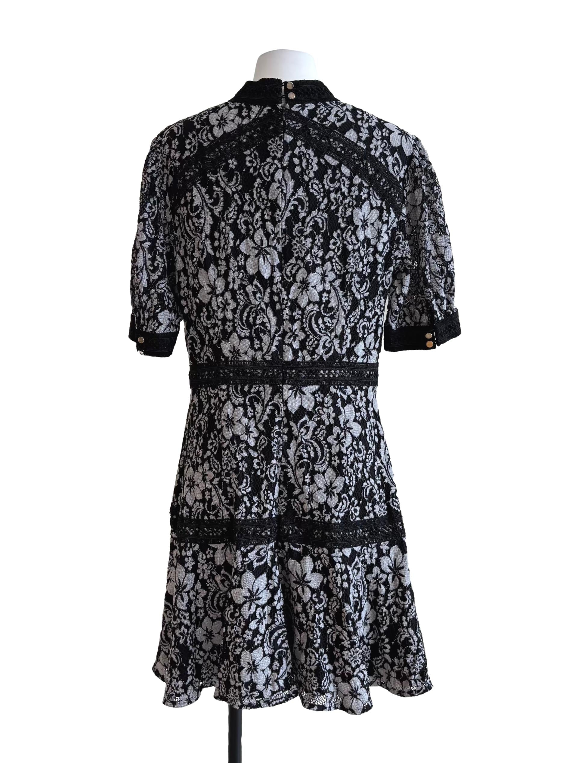 Jet Black Chrome Grey Floral Lace Dress