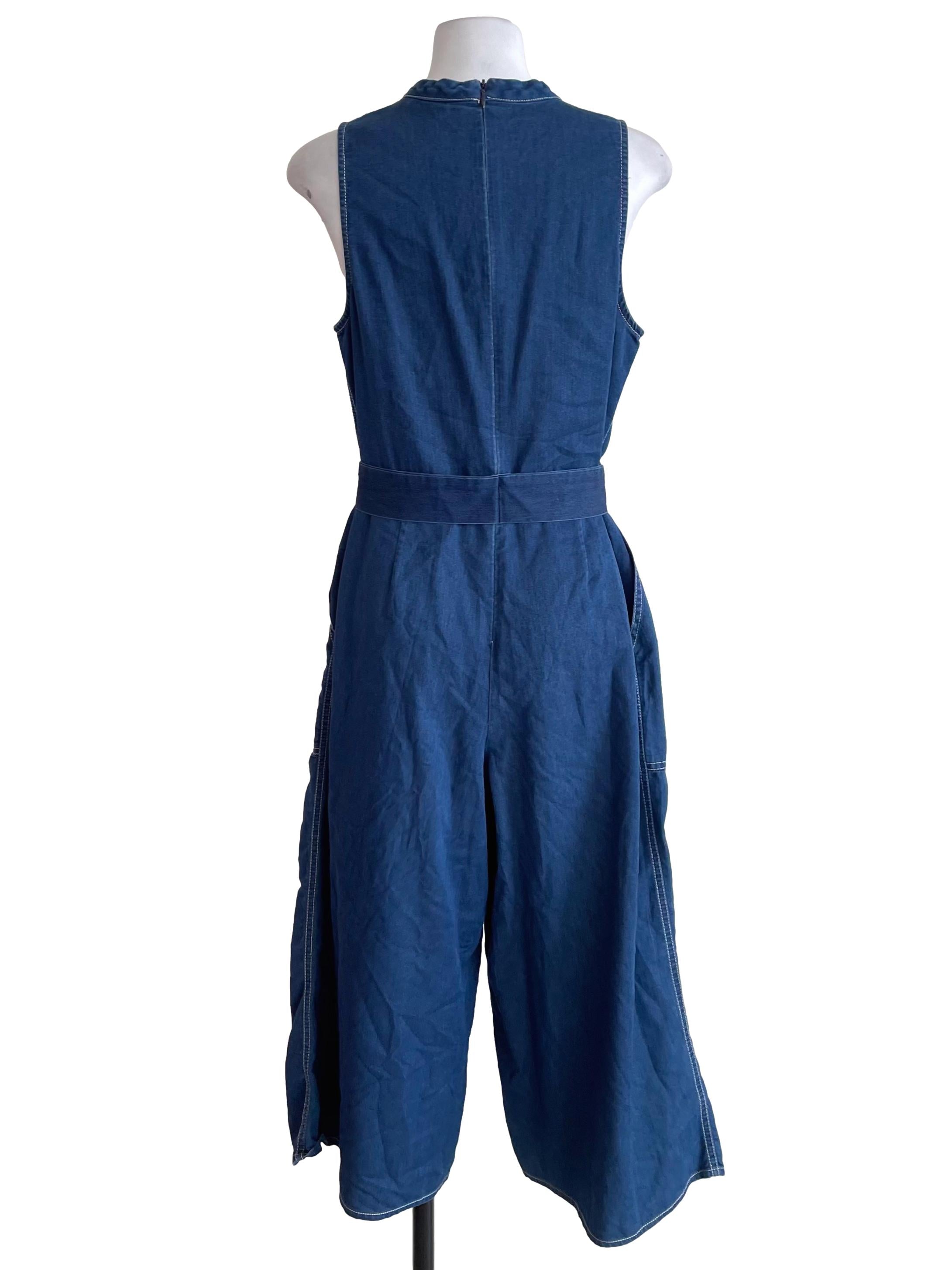 Blue Contrast Stitch Round Neck Jumpsuit