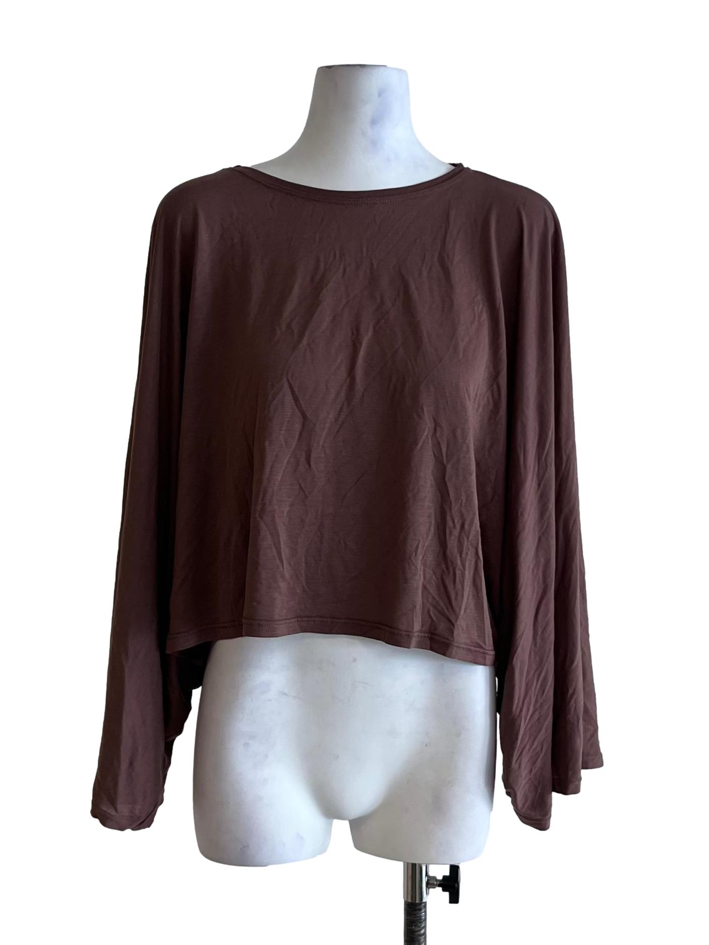 Brown Jewel Neckline Blouse