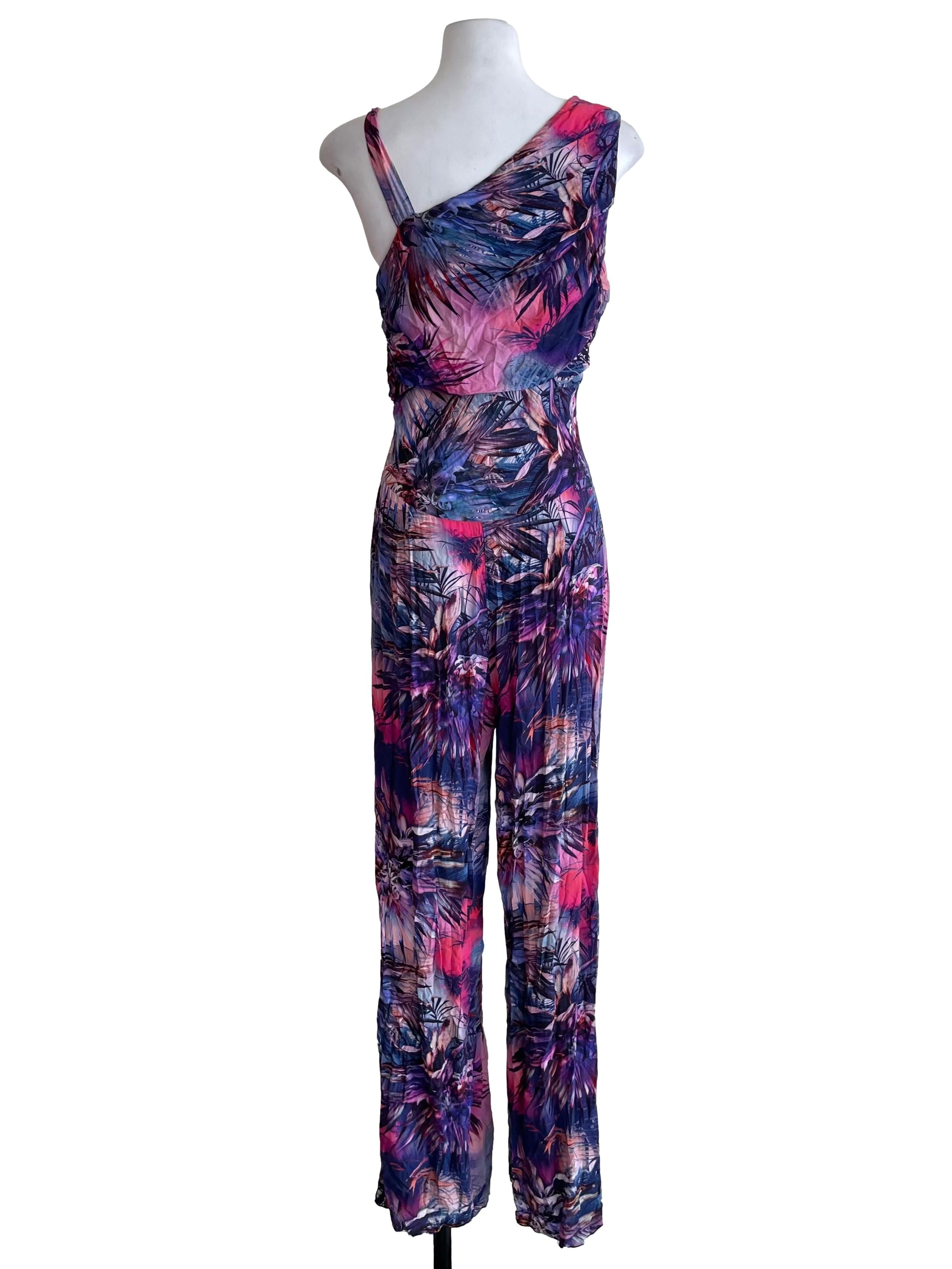 Purple & Pink Asymmetric Draped Jumpsuit