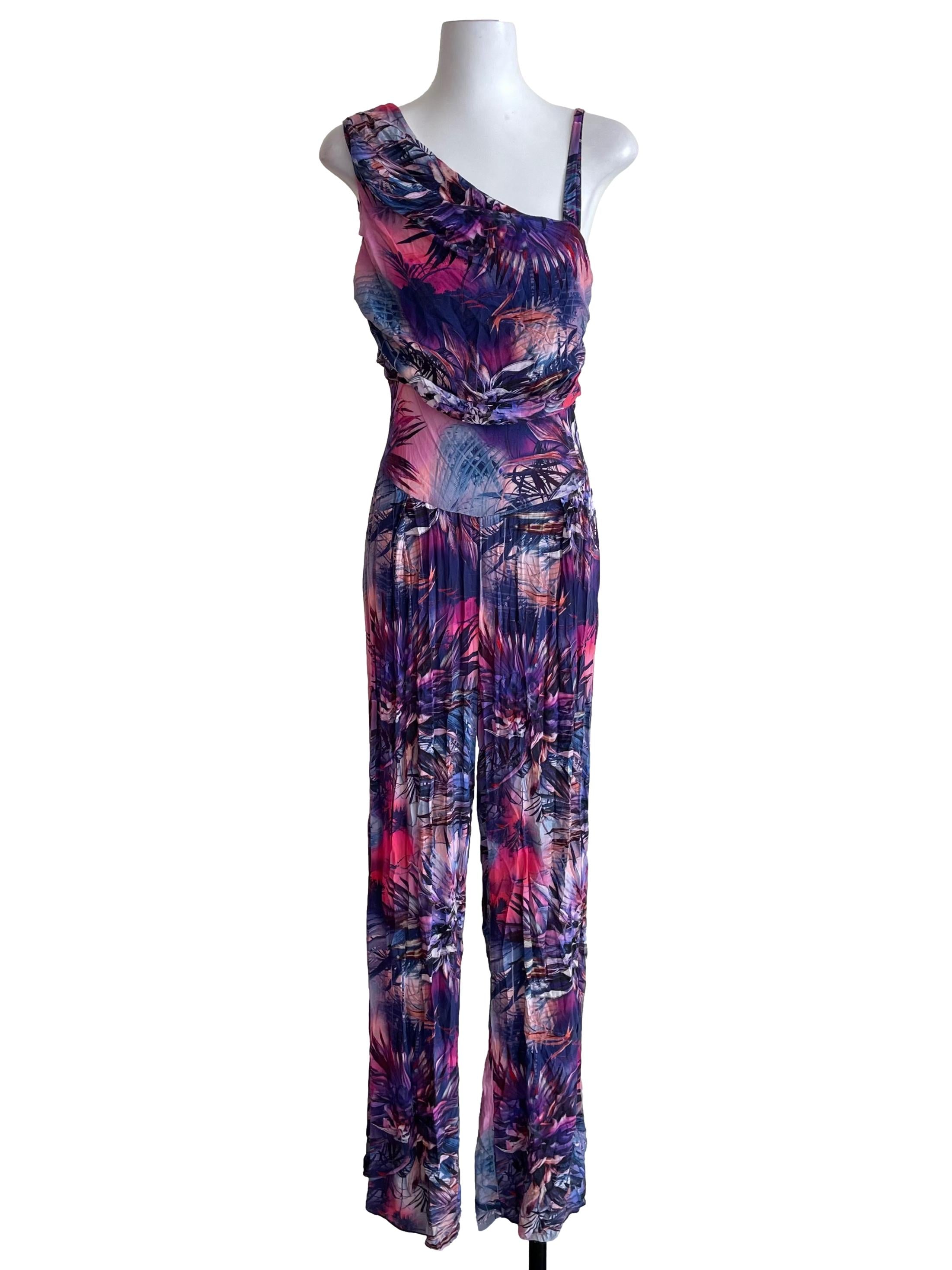 Purple & Pink Asymmetric Draped Jumpsuit