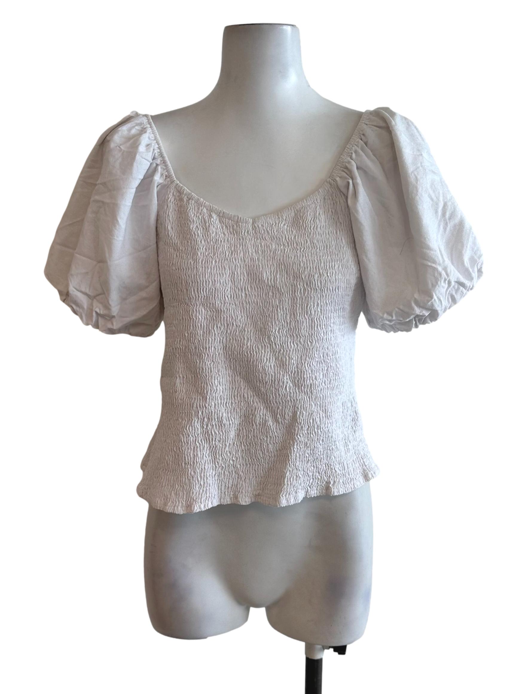 Salt White Casual Puff Sleeve Top