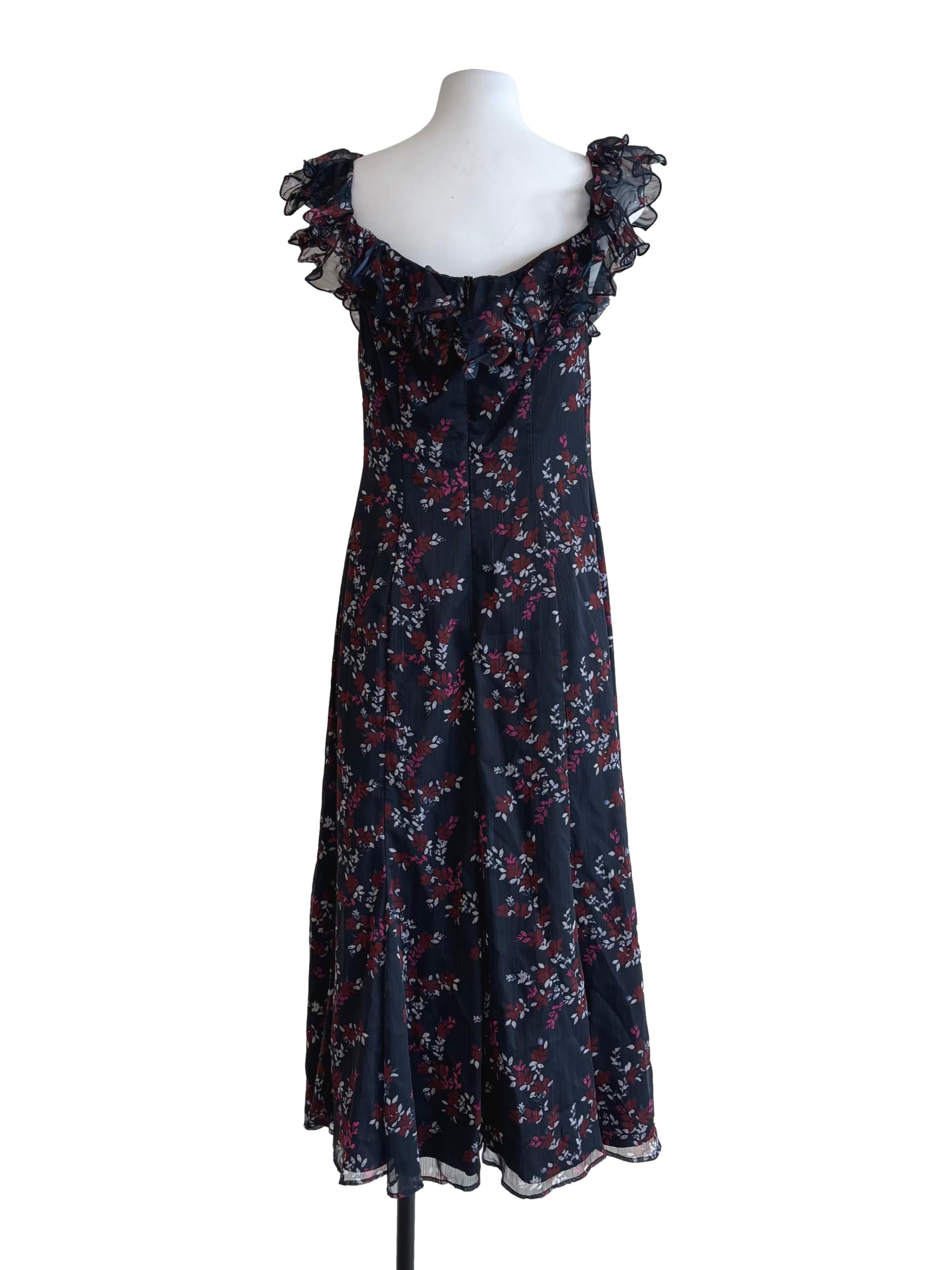 Blue Black Floral Slit Dress