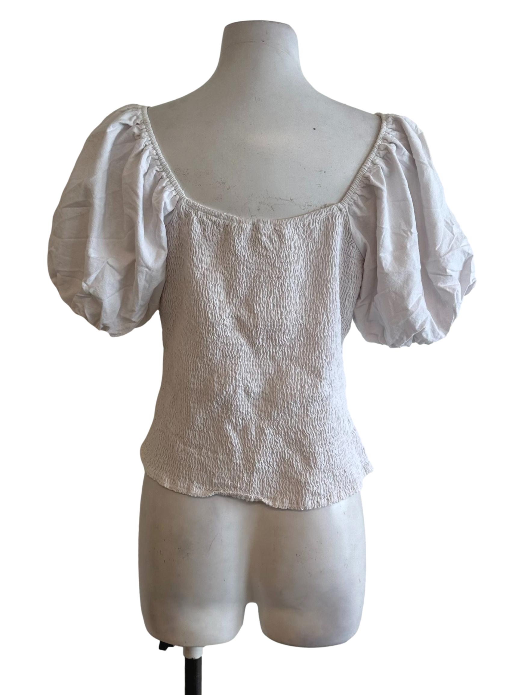 Salt White Casual Puff Sleeve Top