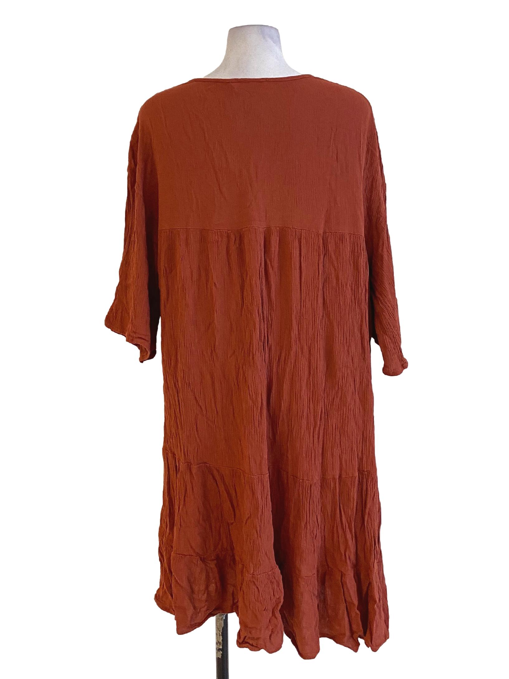 Spice Orange Sharkskin Tie Neck Layered Dress