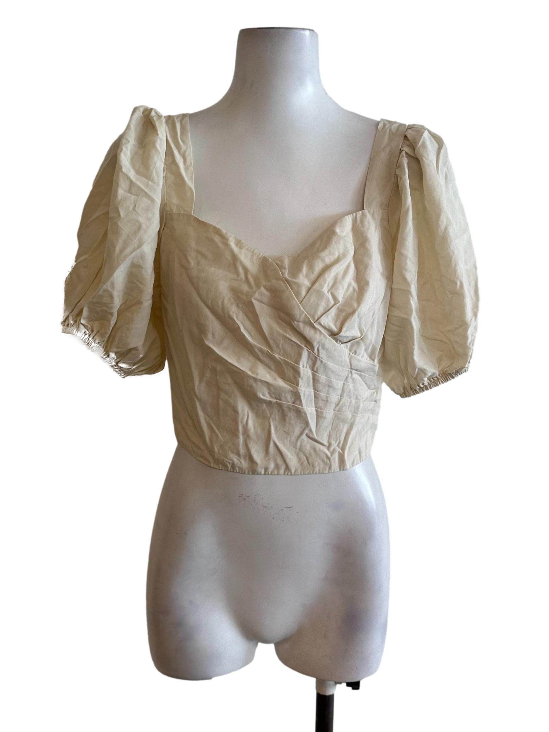 Butter Yellow Overlap Puff Sleeve Top