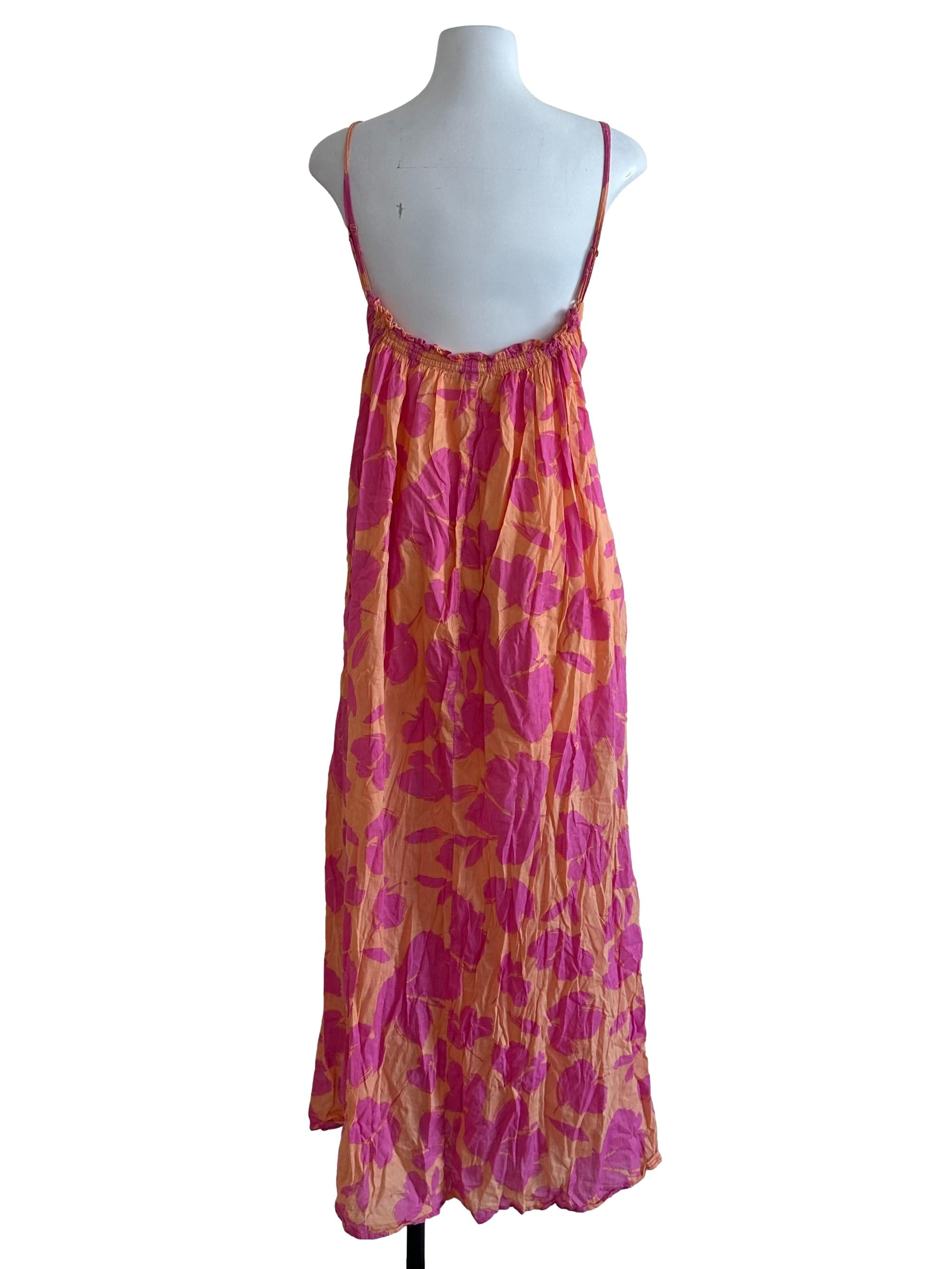 Orange Pink Pattern V Neck Tent Dress