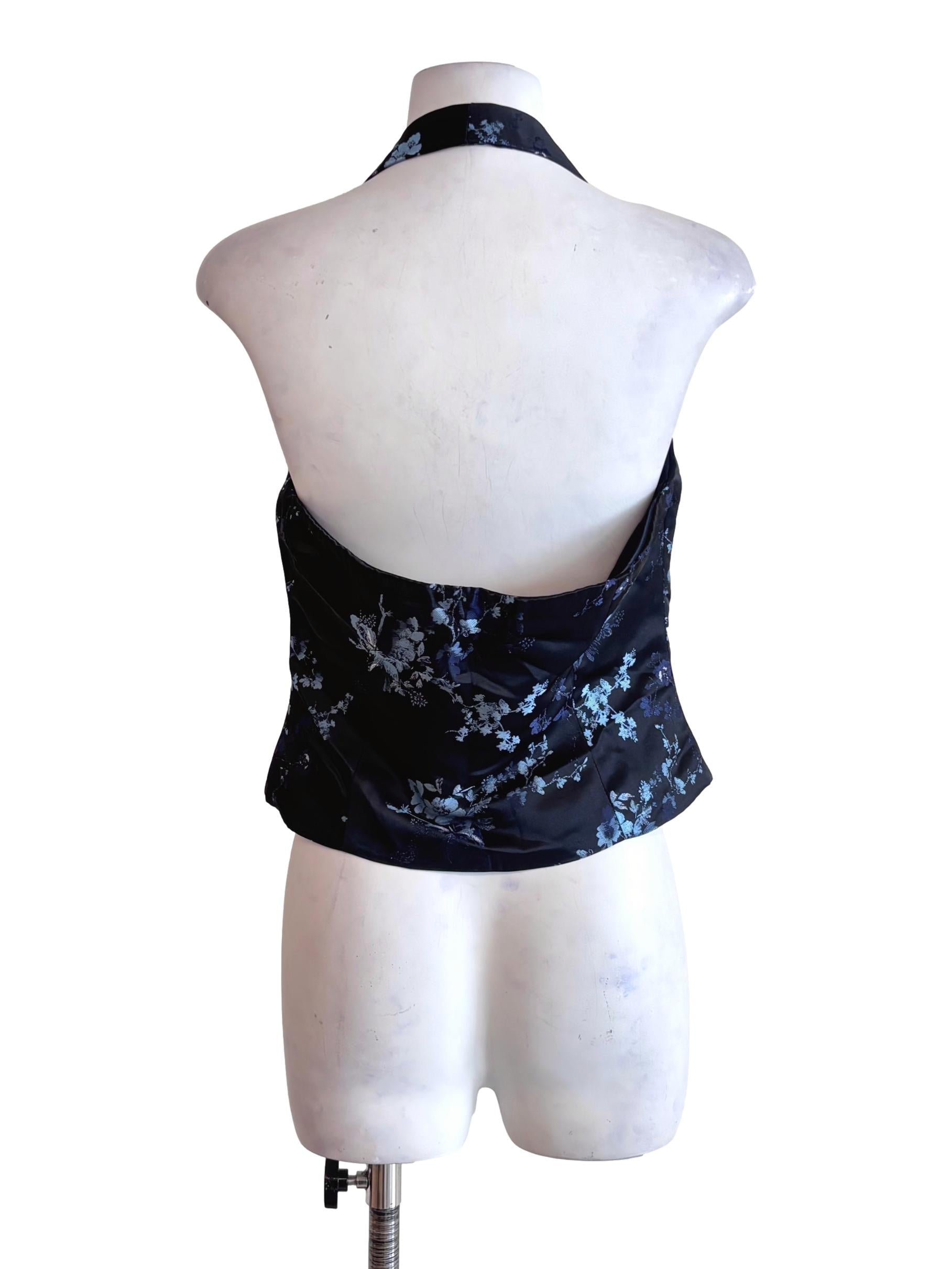Midnight Blue Floral Brocade Halter Top