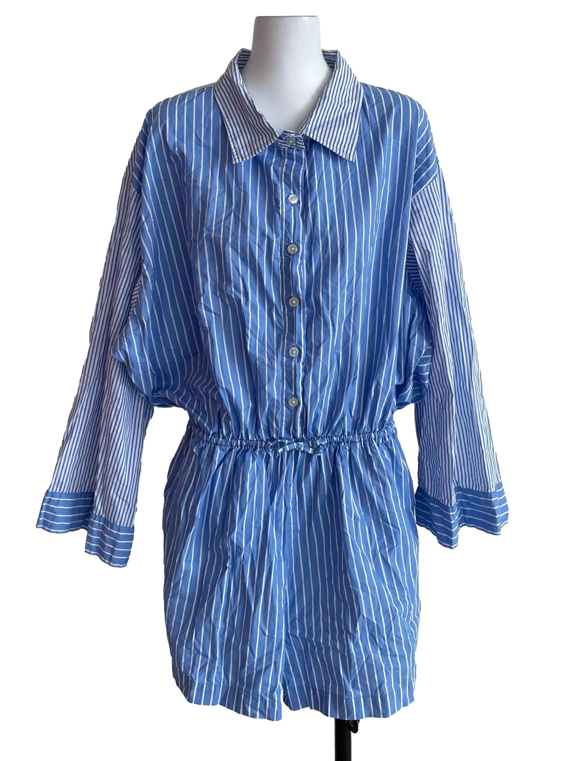 Light Blue Bengal Stripes Shirt Romper