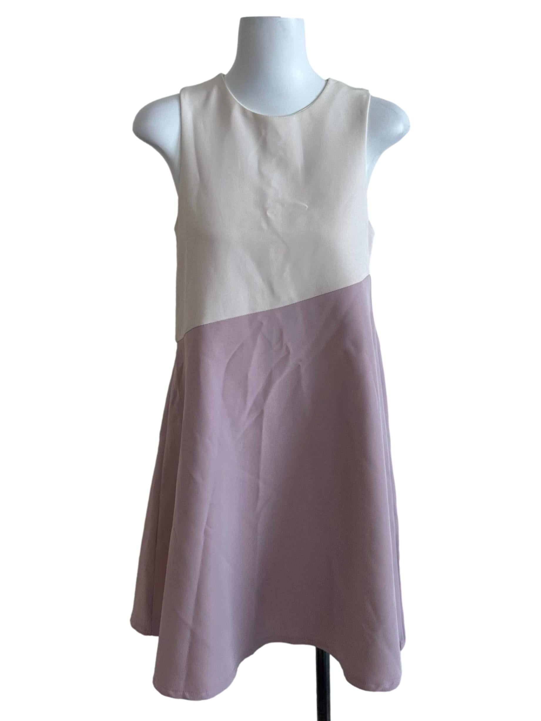 White Purple Round Neck Shift Dress