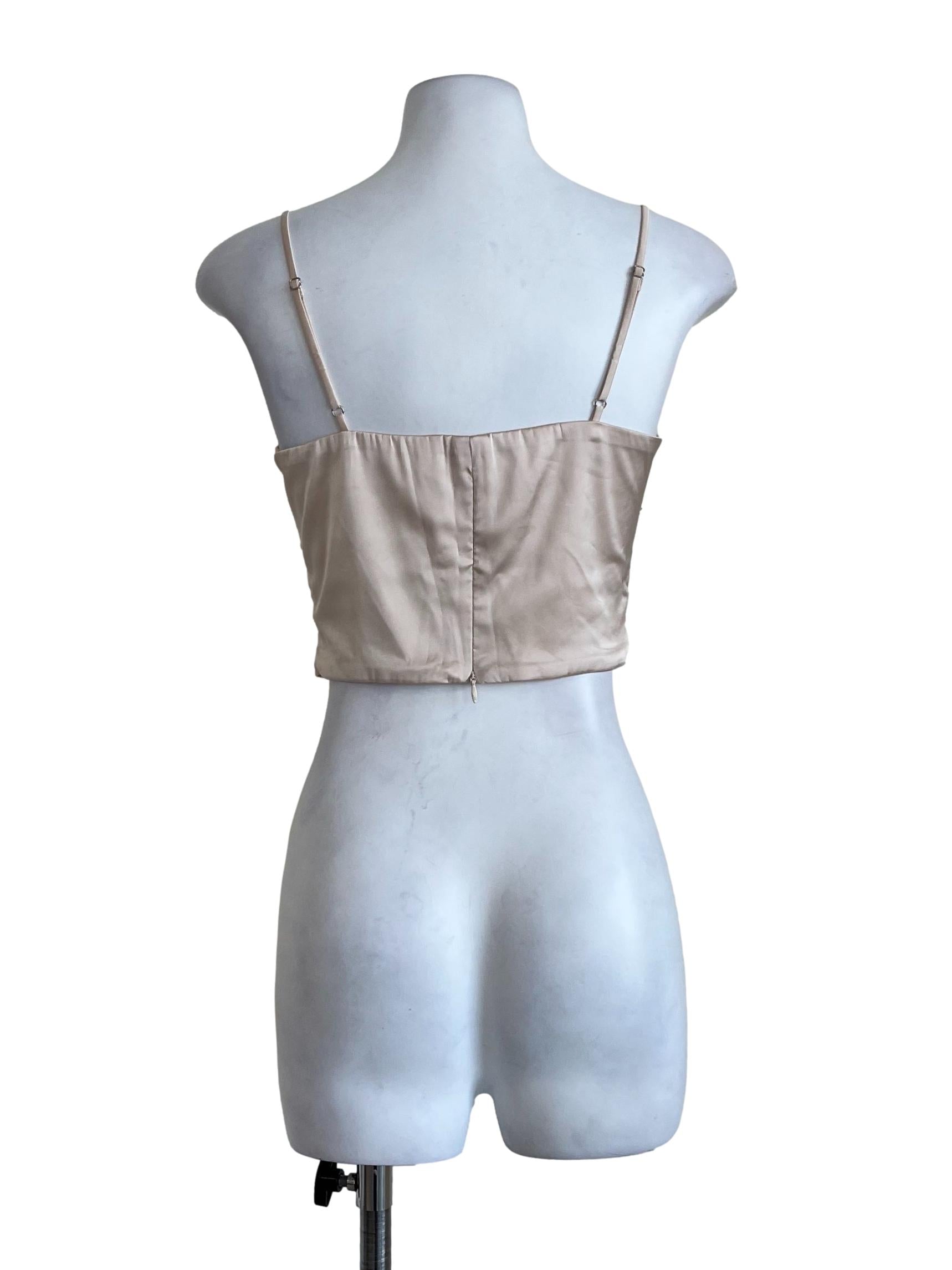 Cream Plain Sleeveless Silk Top