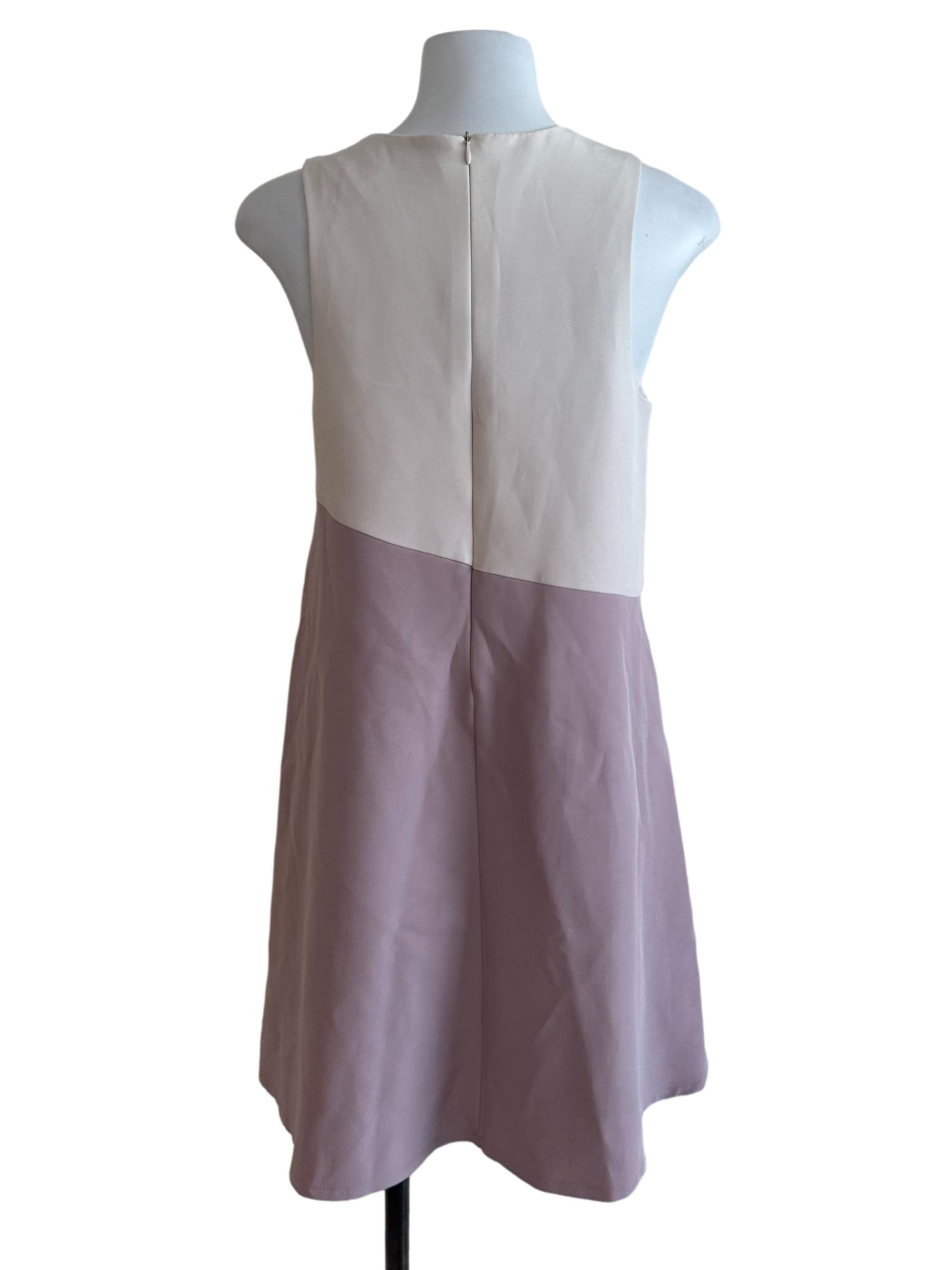 White Purple Round Neck Shift Dress