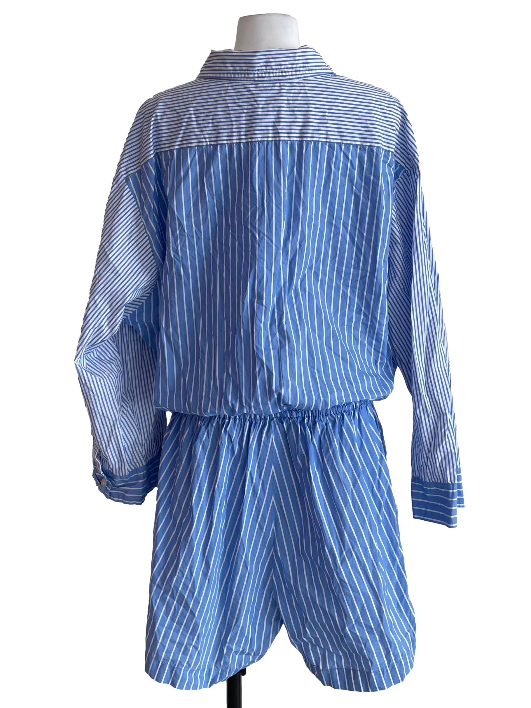 Light Blue Bengal Stripes Shirt Romper