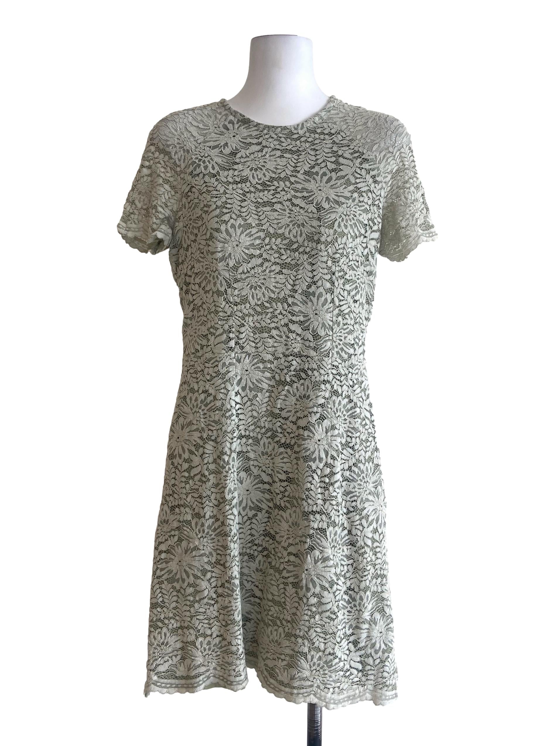Green Floral Lace Shift Dress