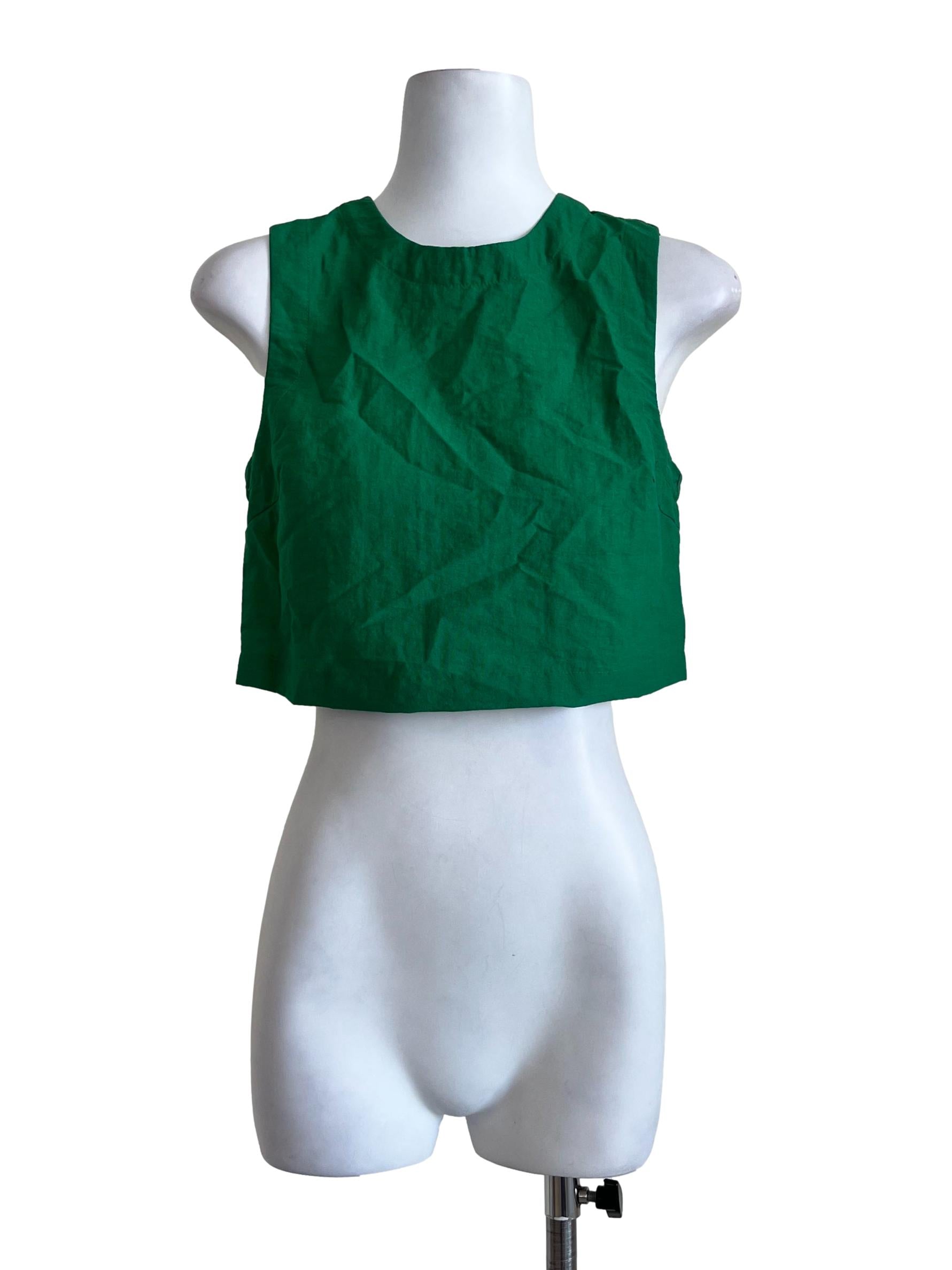 Green Plain Round Neck Blouse