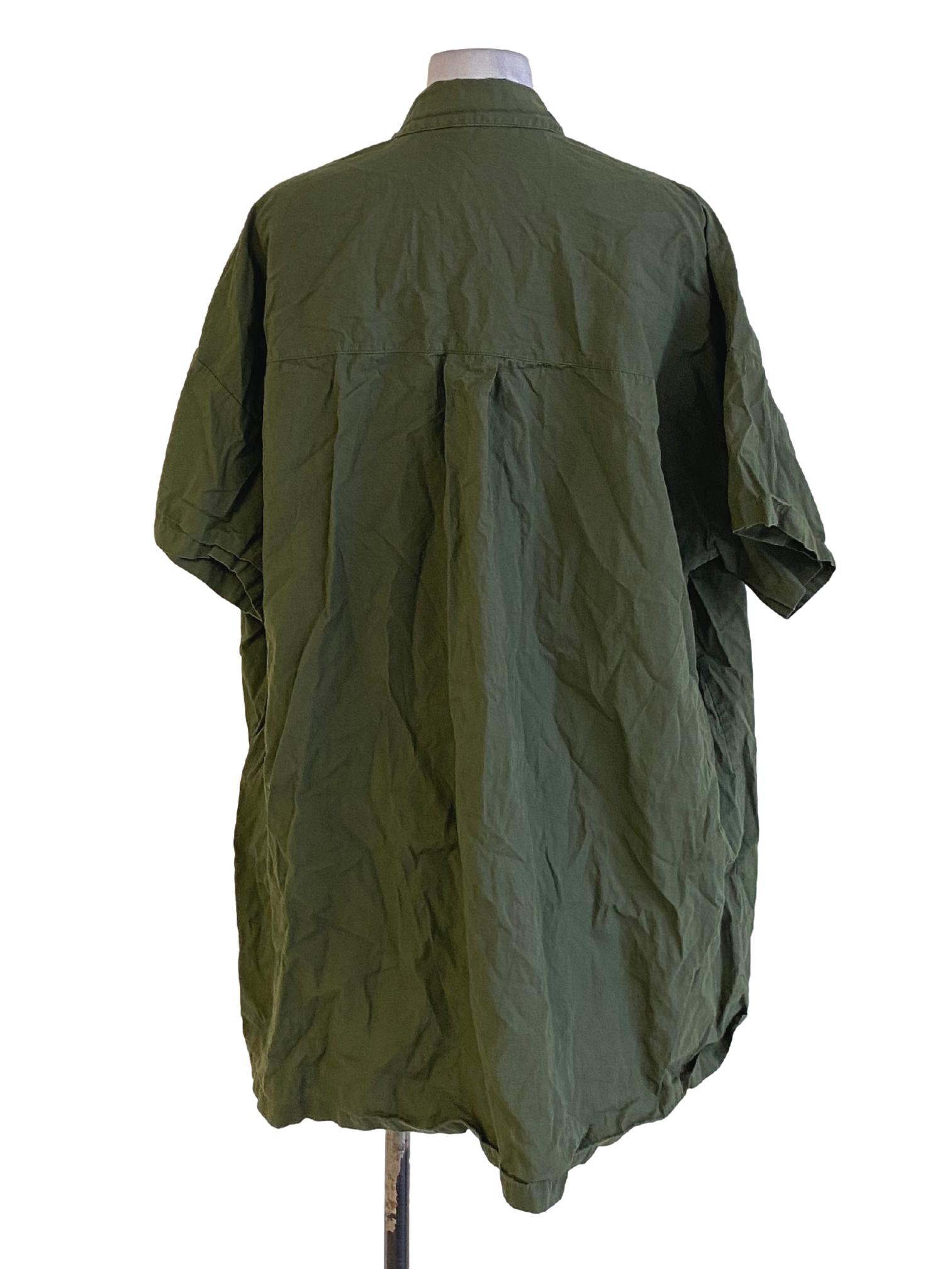 Moss Green Buttoned Down Wing Collar Tent Shirt Dress