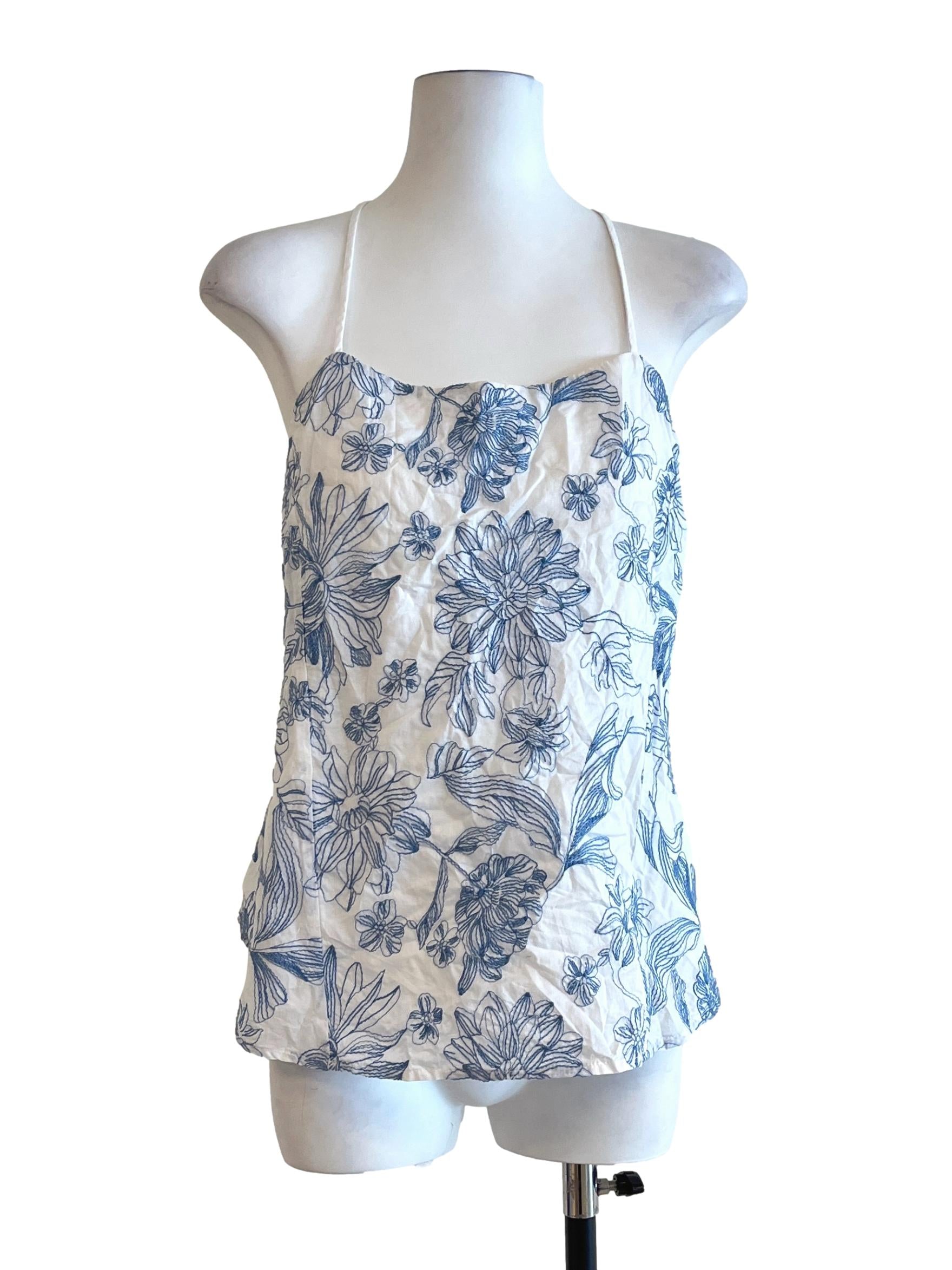 Pearl White Floral Print Halter Strap Top LB