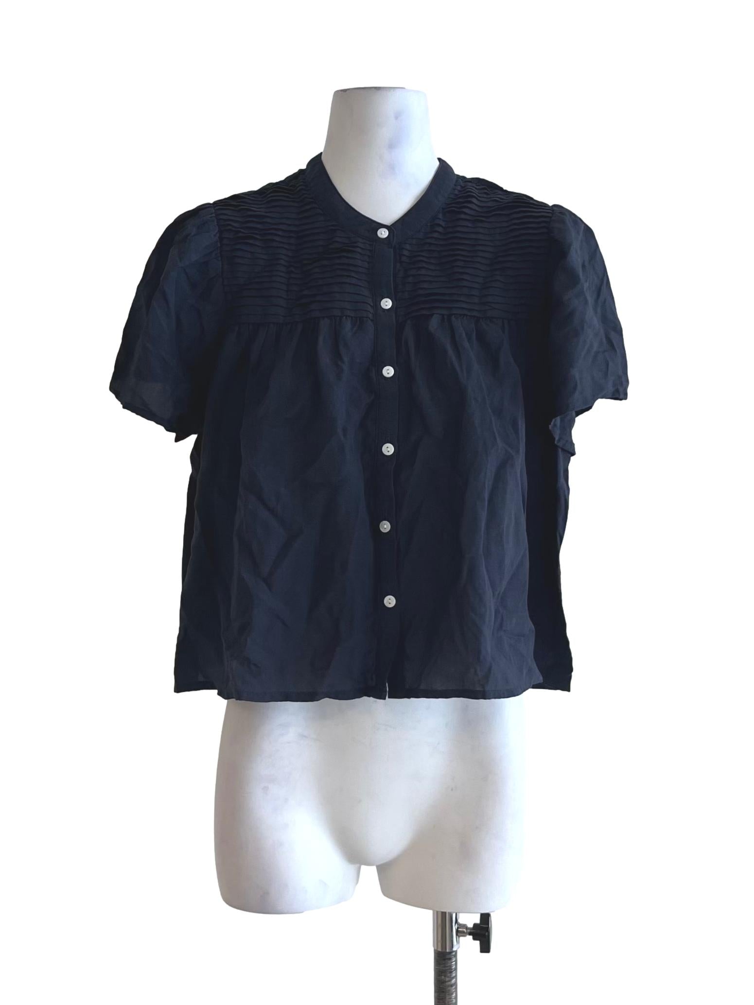 Navy Blue Jewel Neckline Blouse TEM