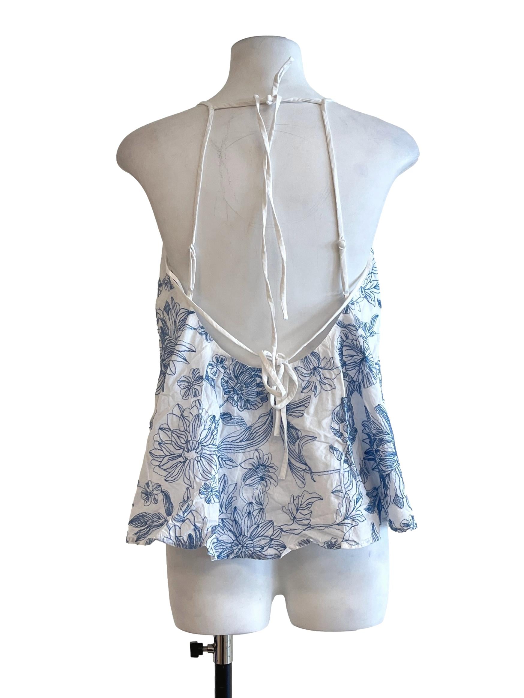Pearl White Floral Print Halter Strap Top LB