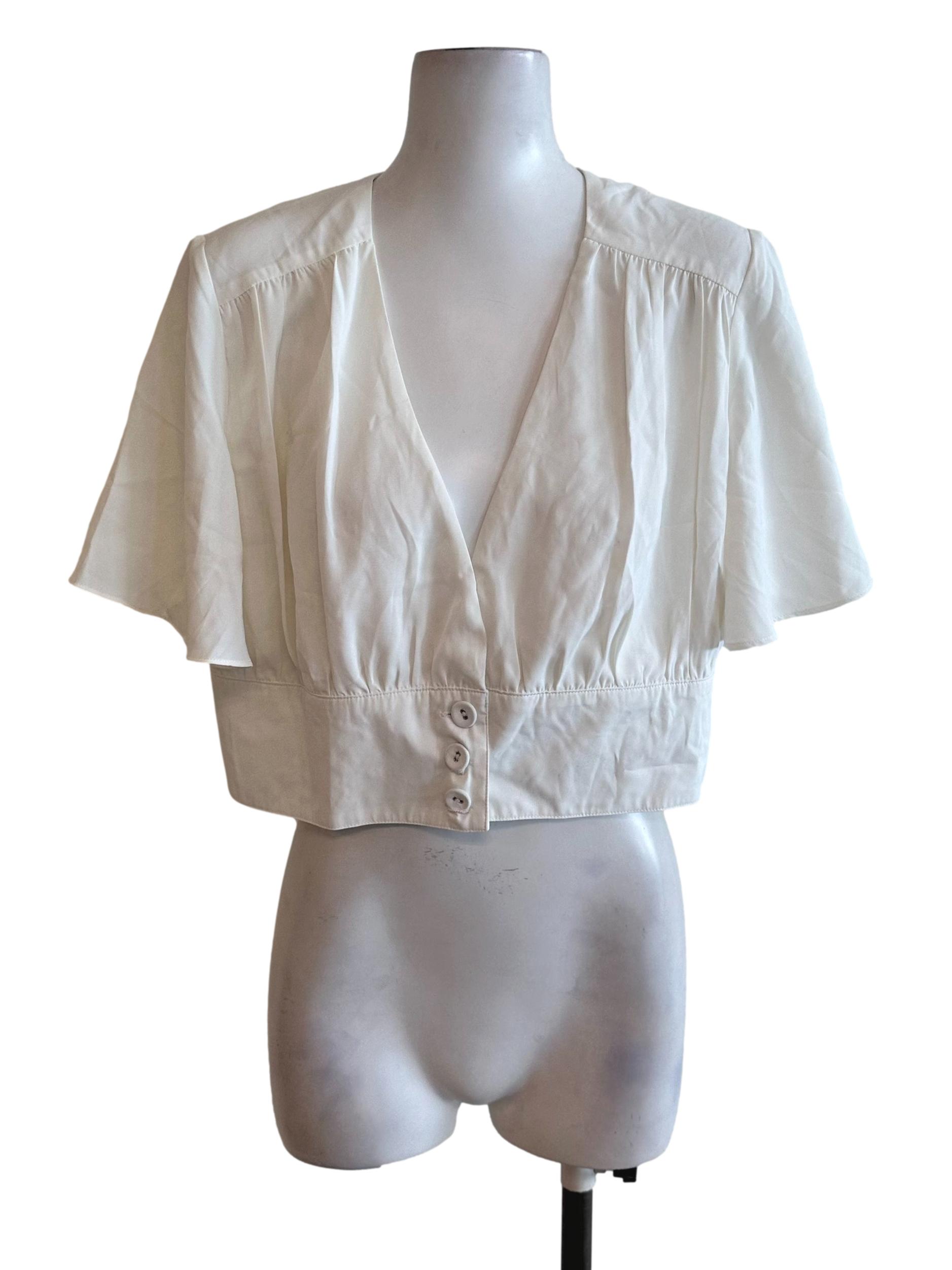 Ivory White V Neck Button Top