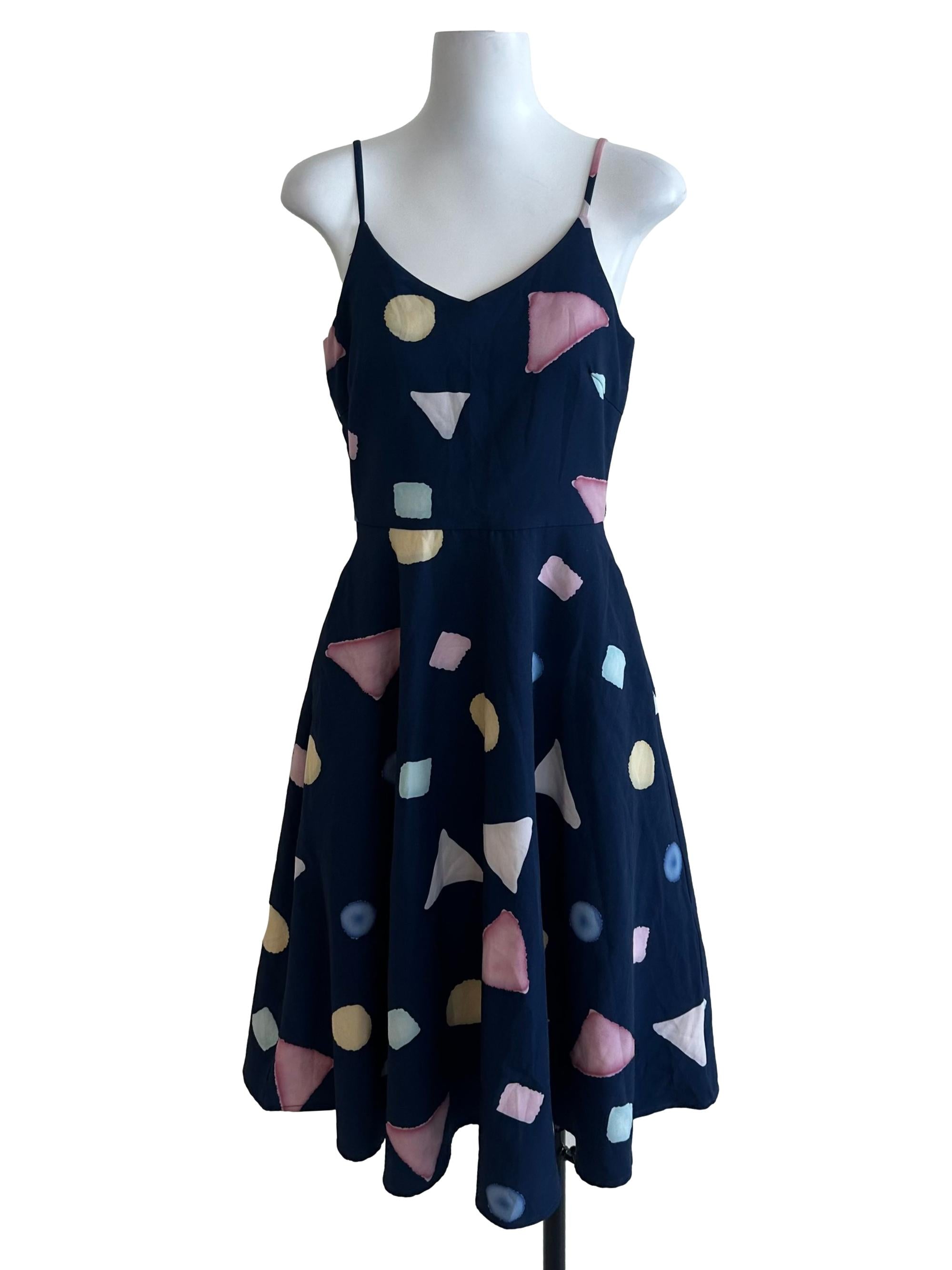Navy Blue Pattern V Neck Dress