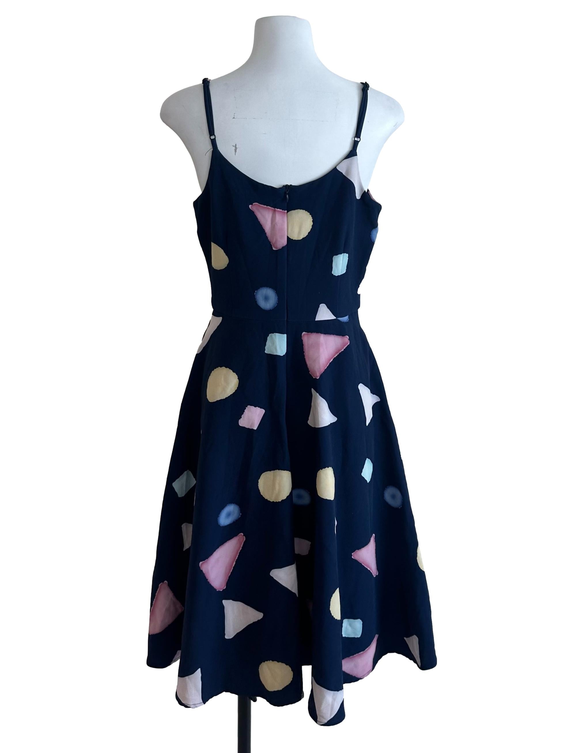 Navy Blue Pattern V Neck Dress