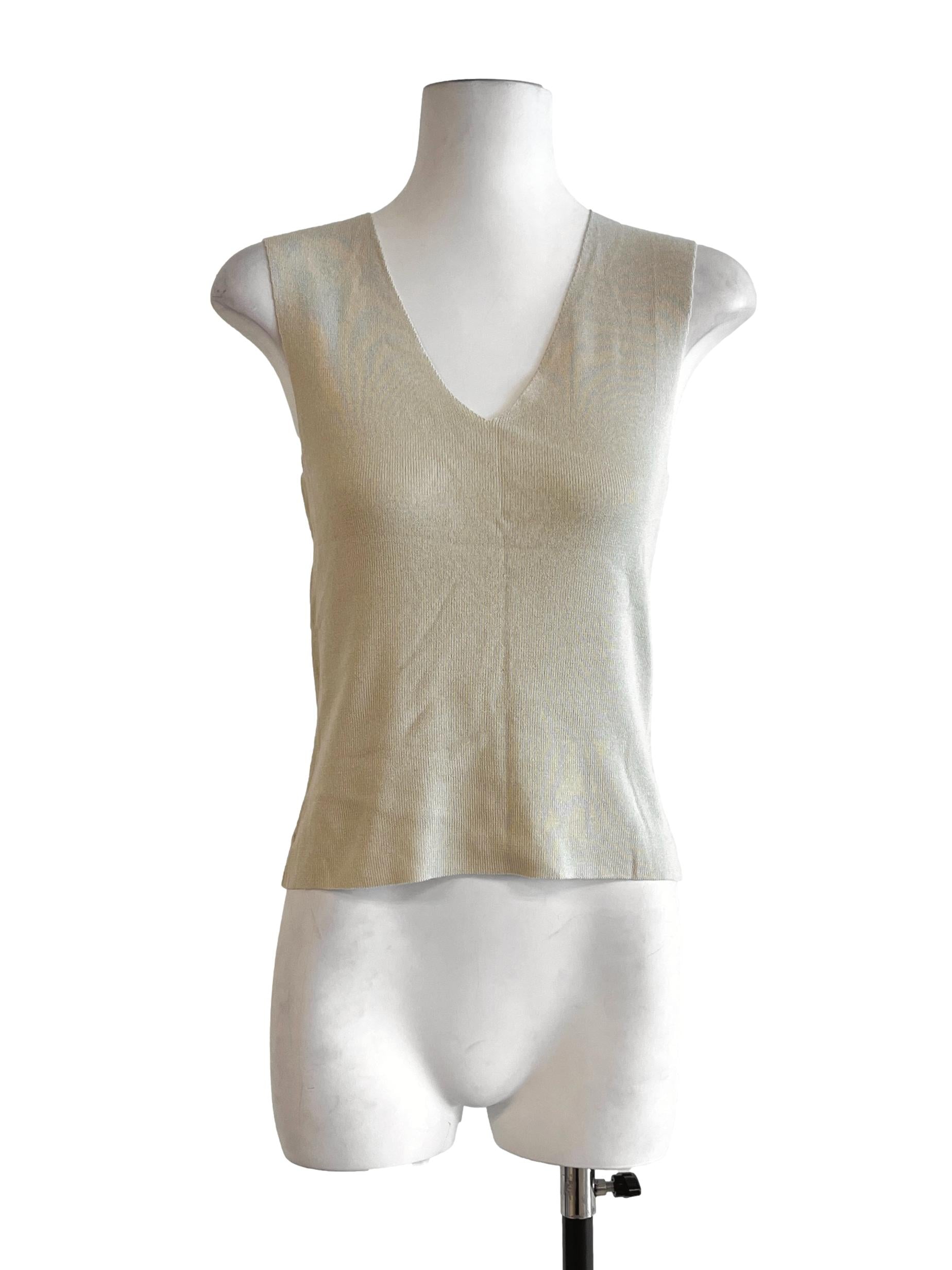 Linen White V-Neck Sleeveless Top