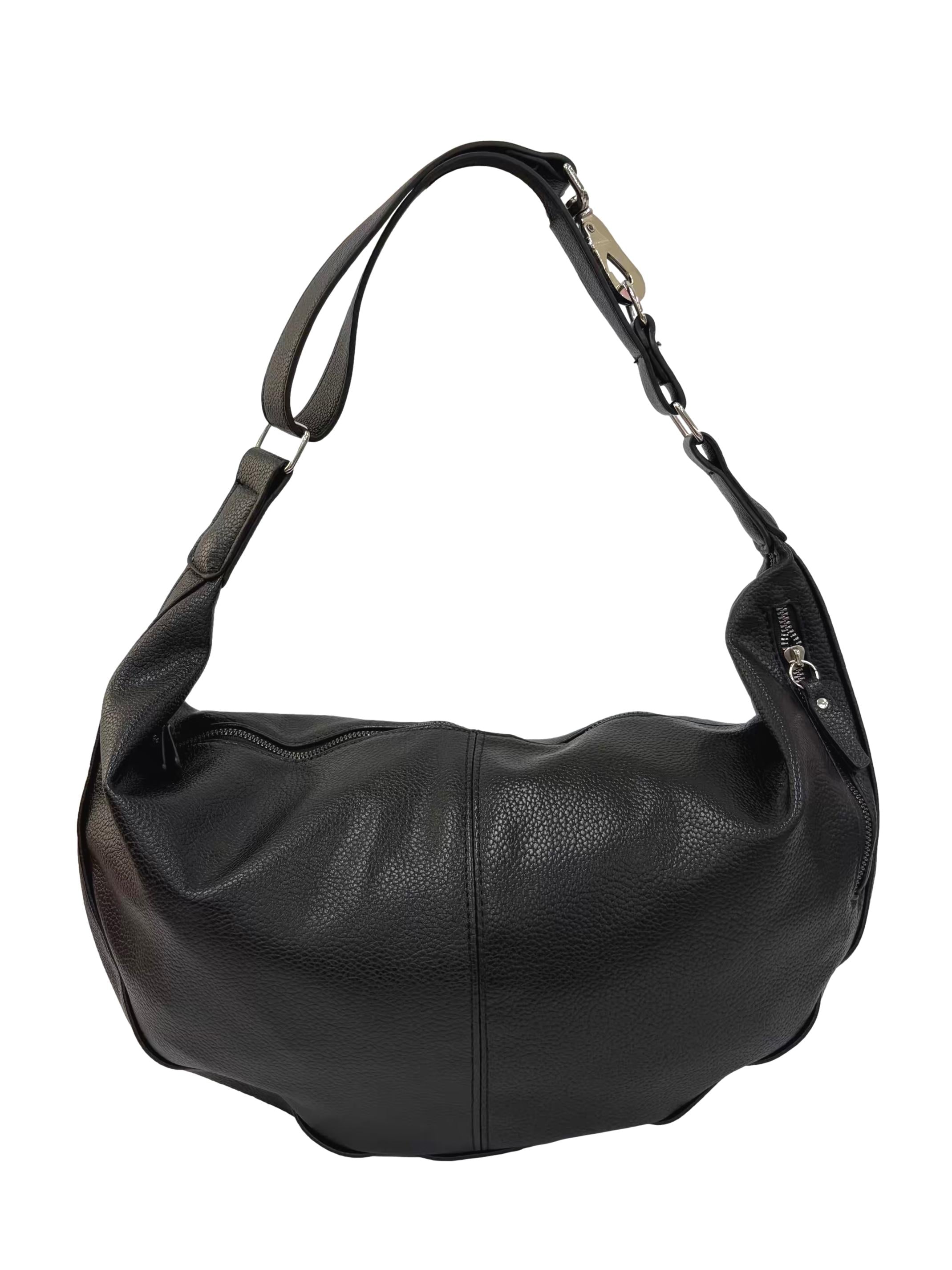 Black Leather Crescent Hobo Tote Bag