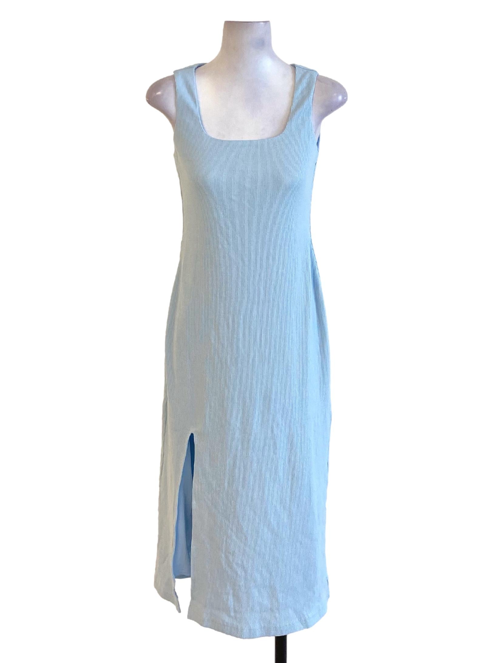 Pastel Blue Square Neck Bodycon Slit Dress