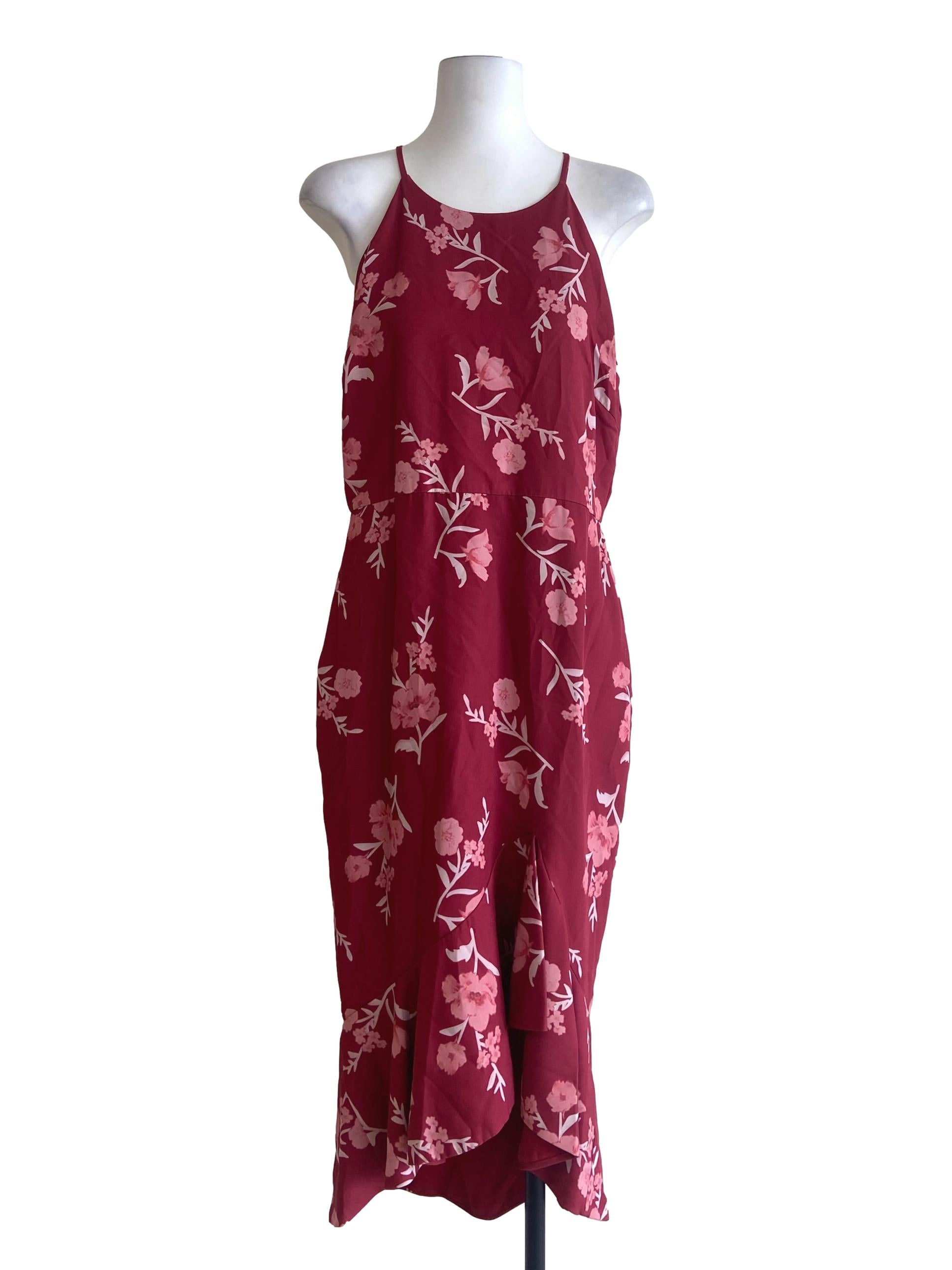 Red & Floral Spaghetti Strap Asymmetric Dress
