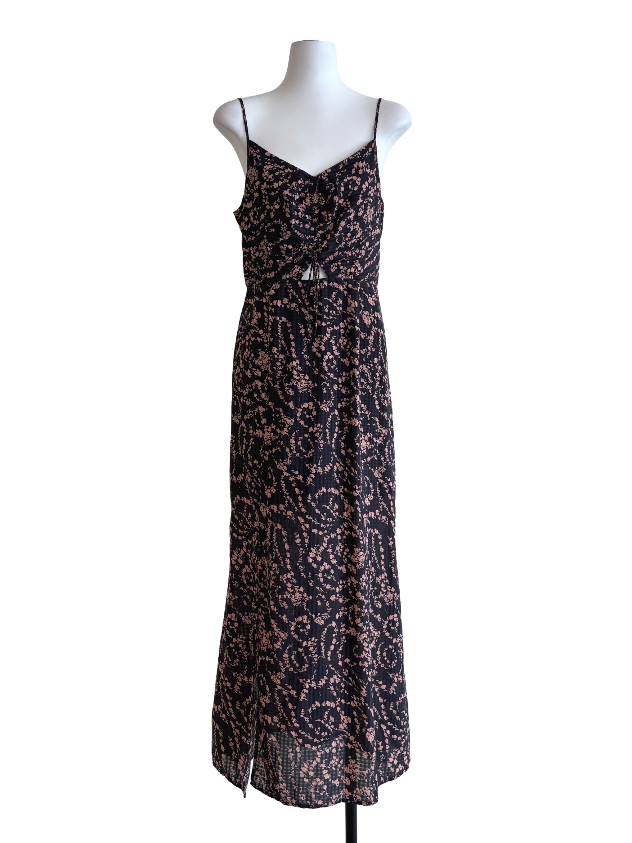 Abbey Black Apricot Floral Maxi Dress