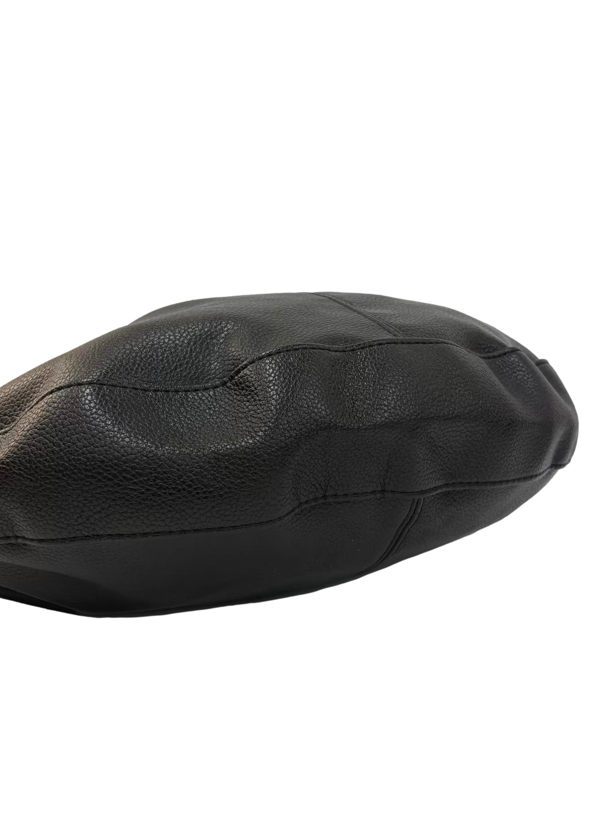 Black Leather Crescent Hobo Tote Bag