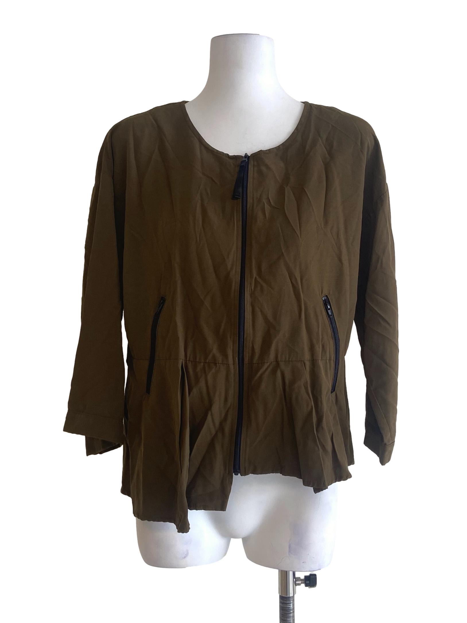 Pickle Green Zipper Peplum Blouse