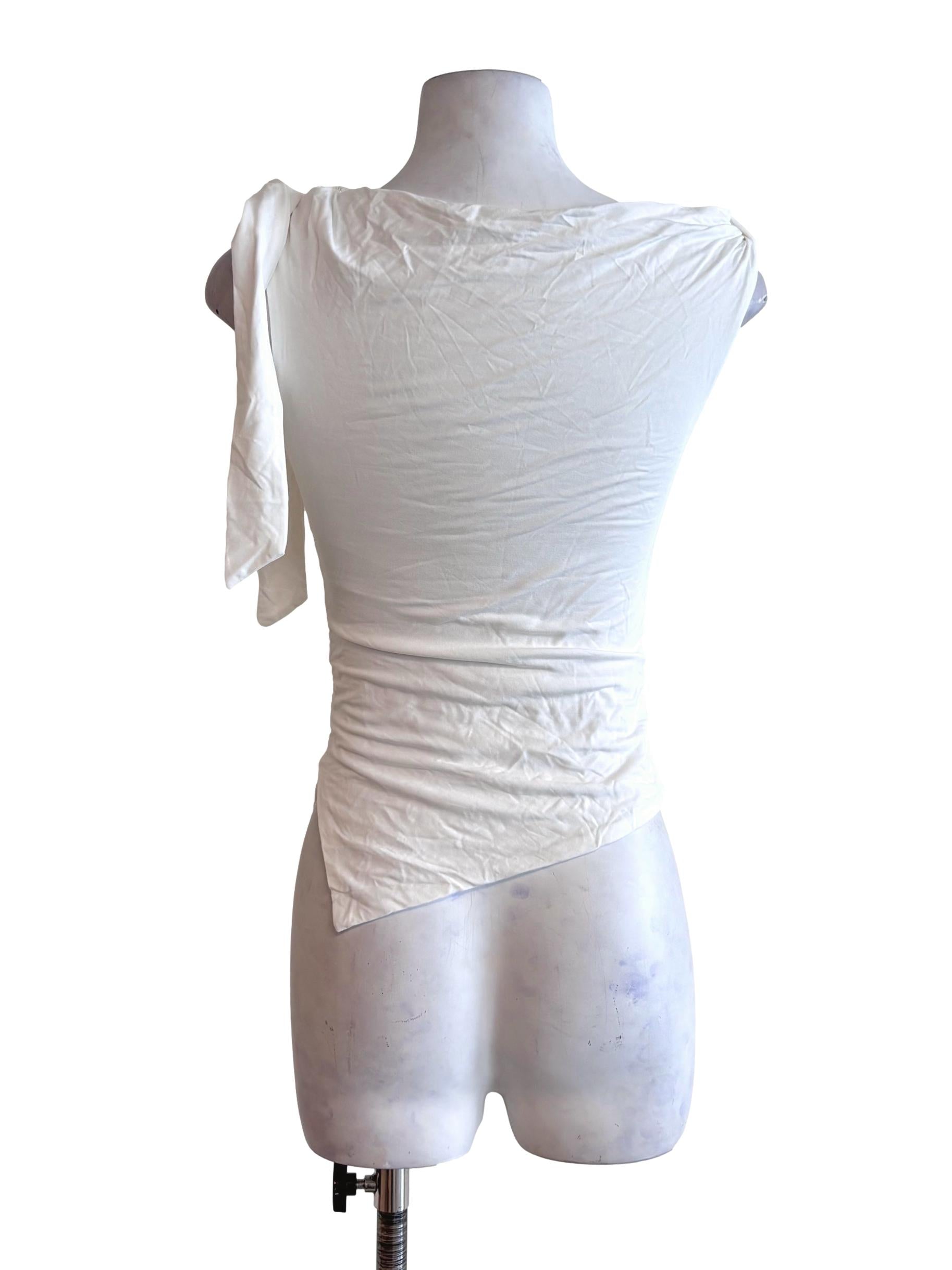 White Jewel Neck Asymmetric Fitted Top