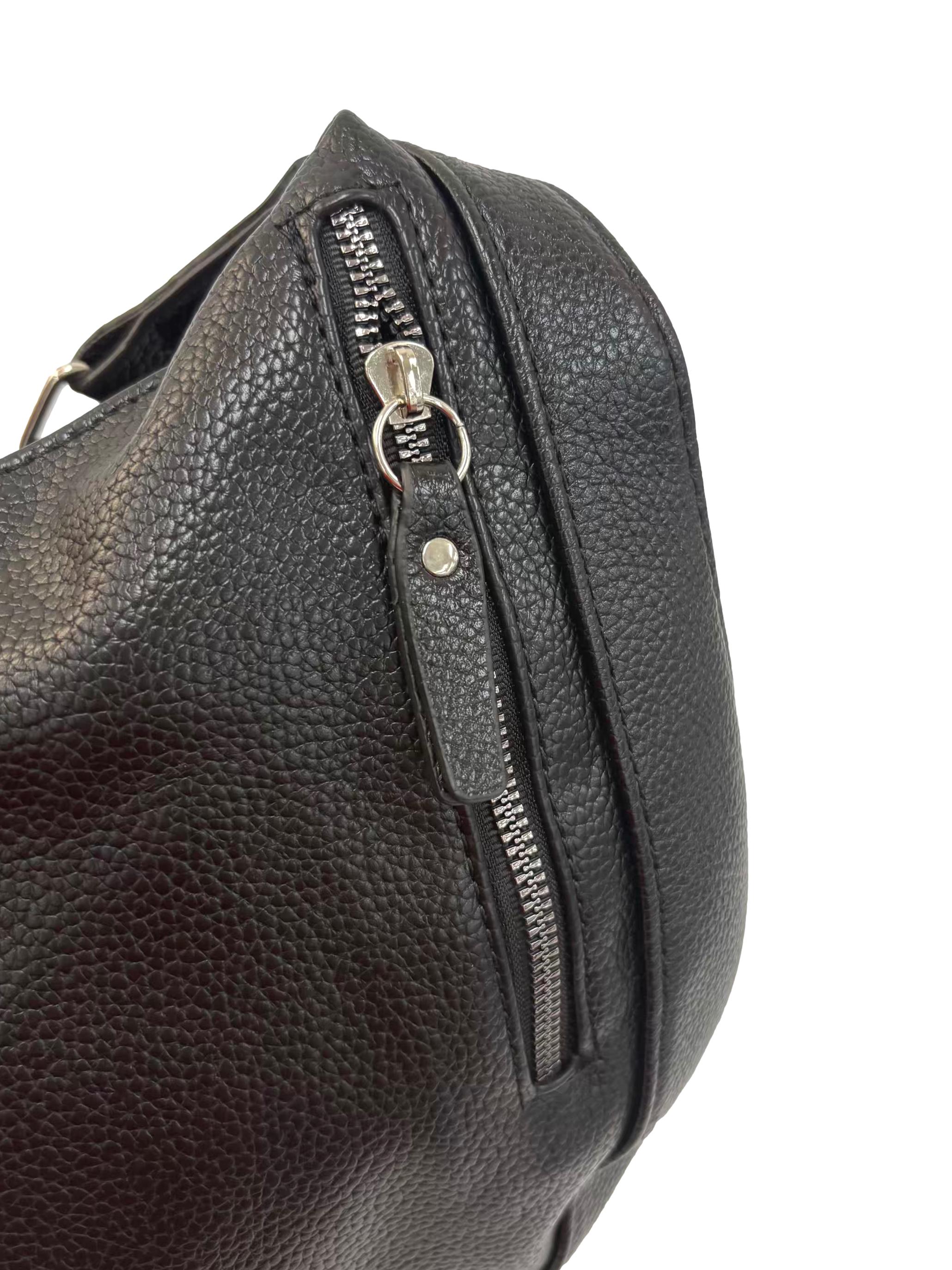 Black Leather Crescent Hobo Tote Bag
