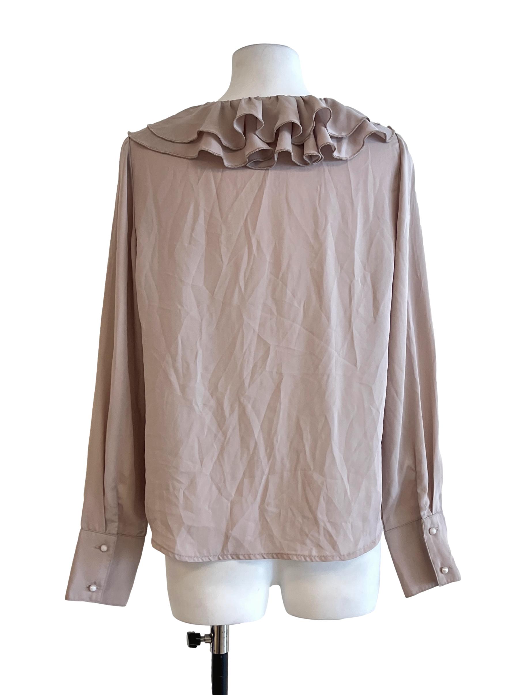 Taupe Brown V-Neck Long Sleeve Top