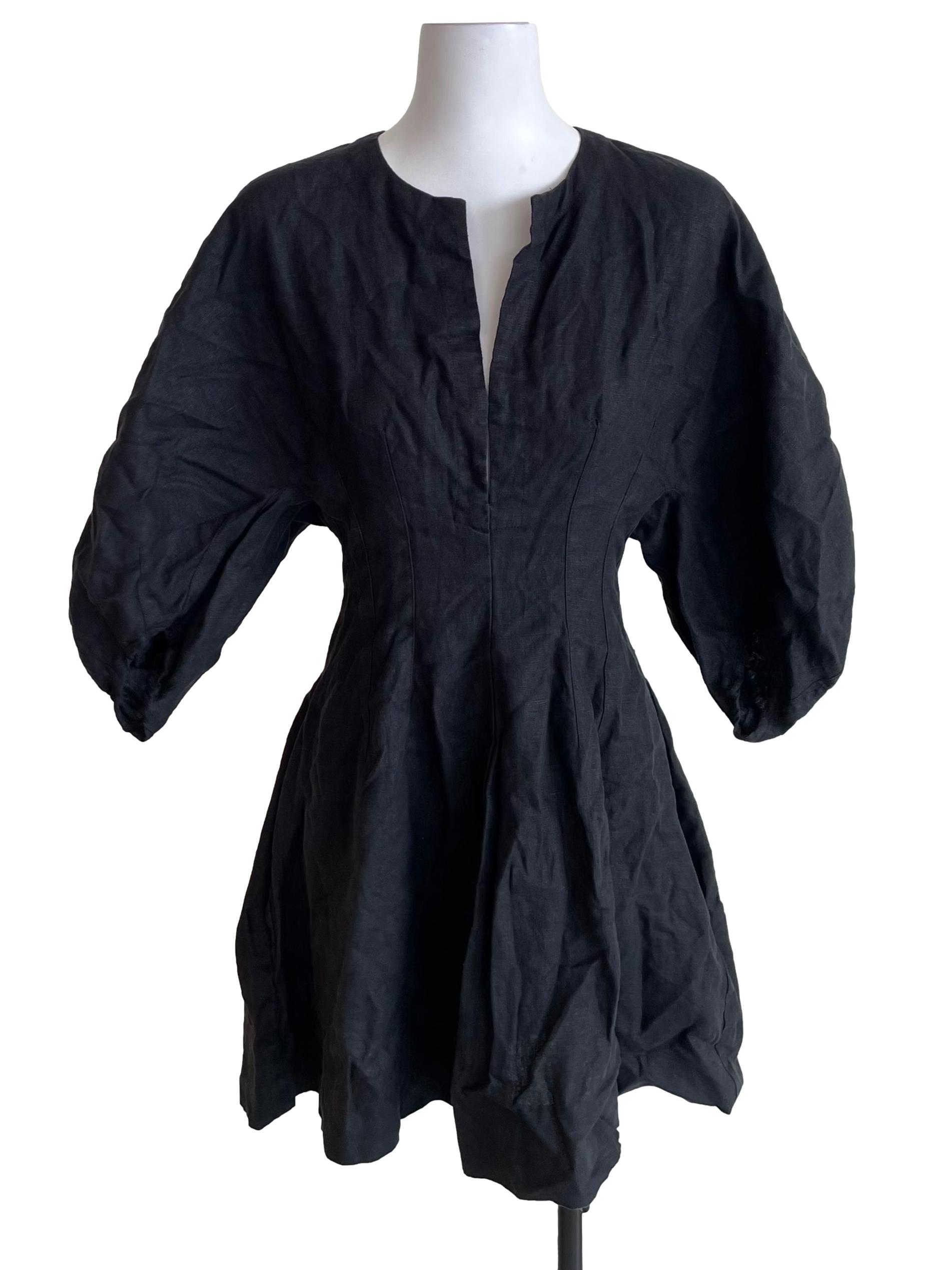 Crow Black Slit Neck Batwing Dress