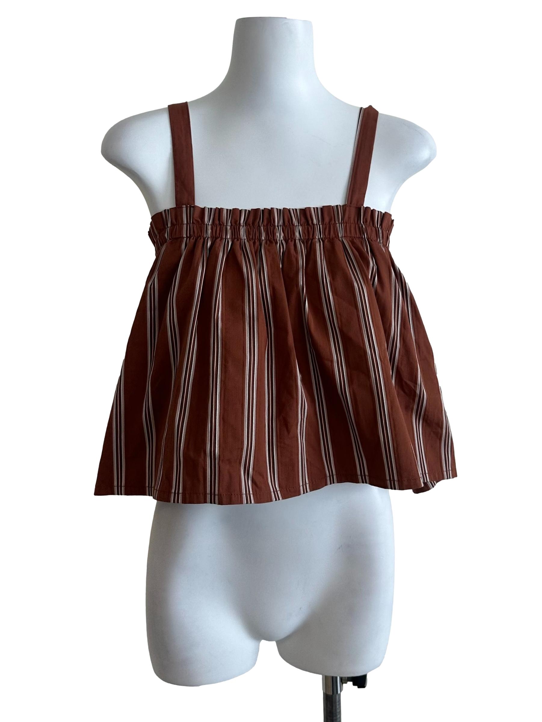 Walnut Brown Stripe Babydoll Top