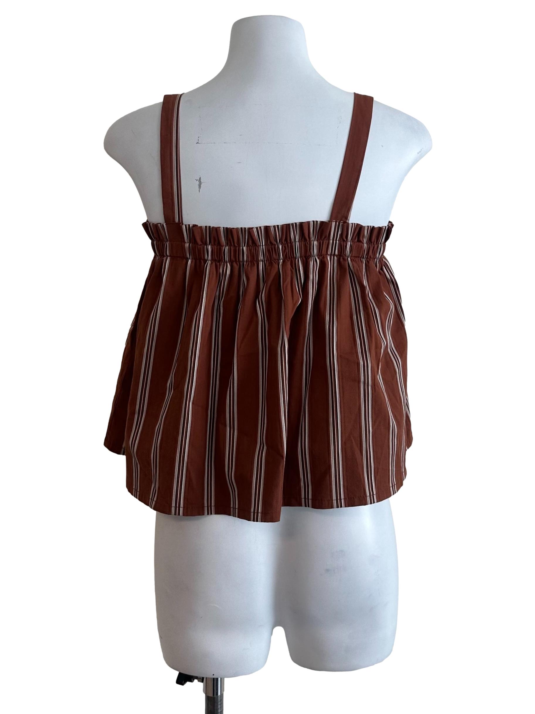 Walnut Brown Stripe Babydoll Top