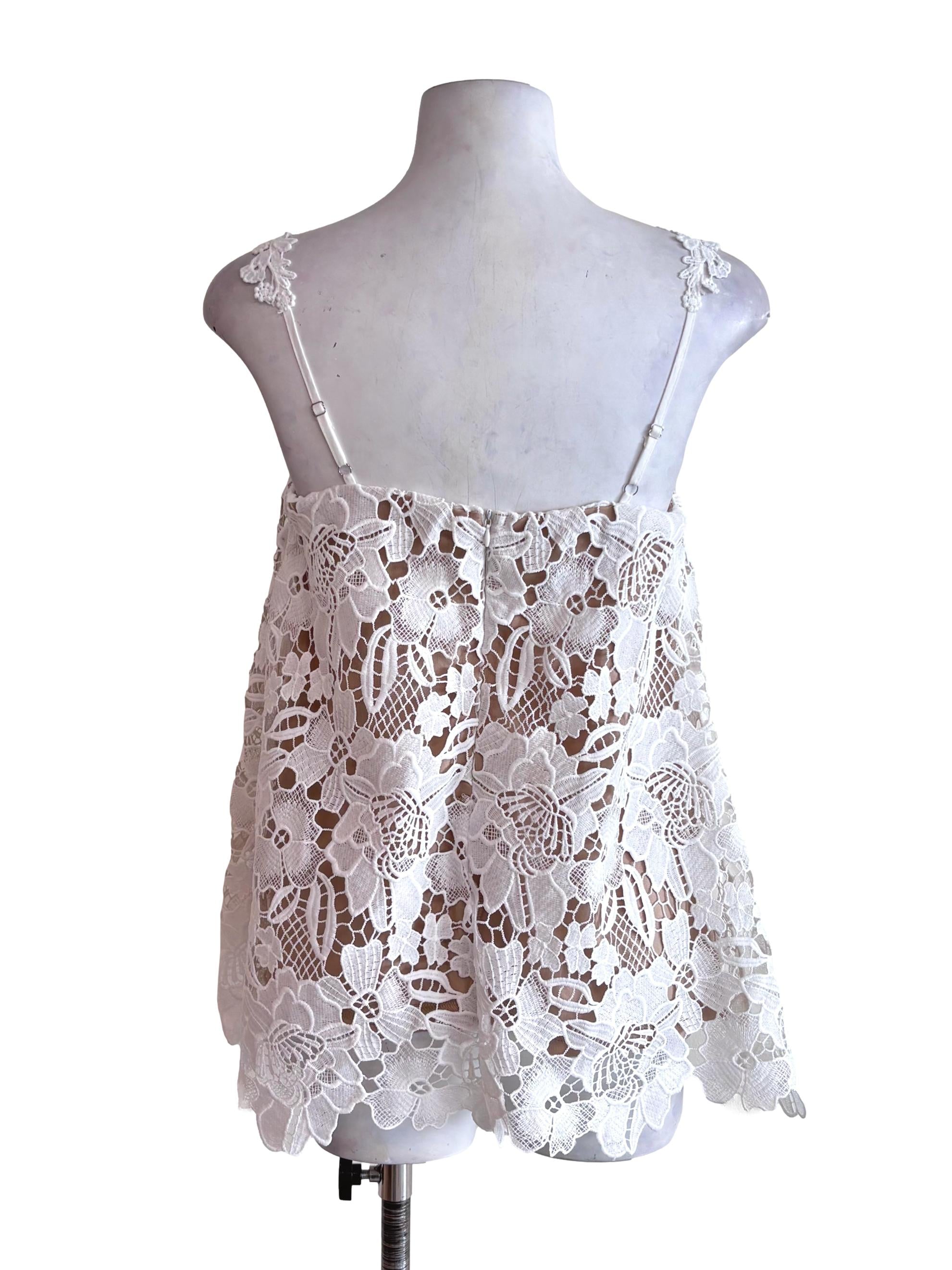 White Diorella Padded Floral Guipure Lace Flare Top