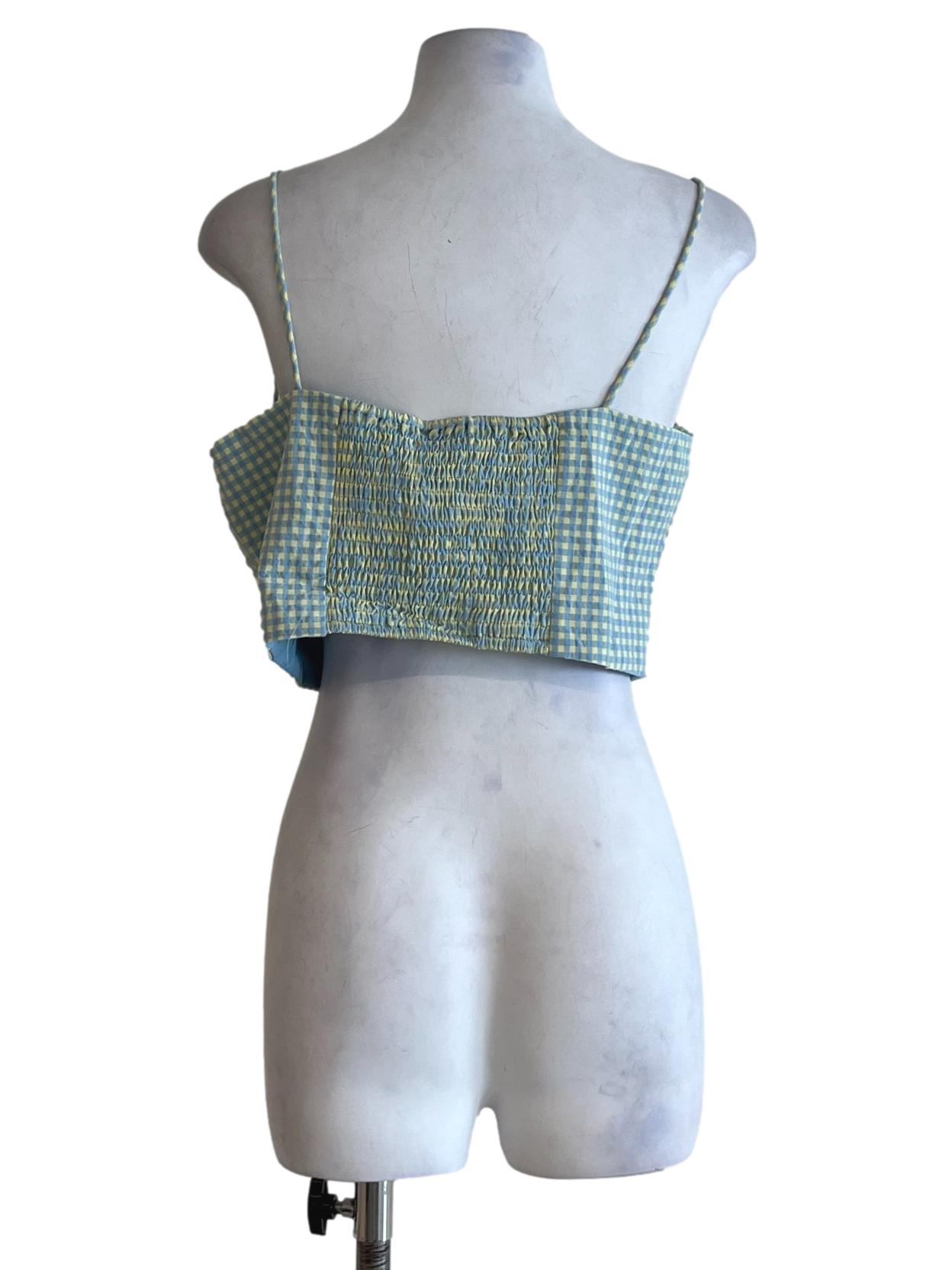 Sky Blue Gingham Spaghetti Strap Sleeveless Top
