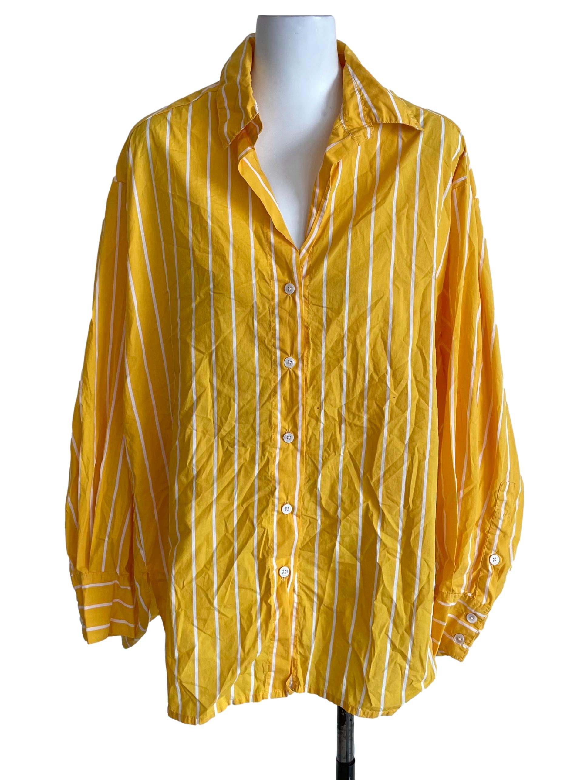 Honey Yellow Candy Stripe Oversized Shirt Dress
