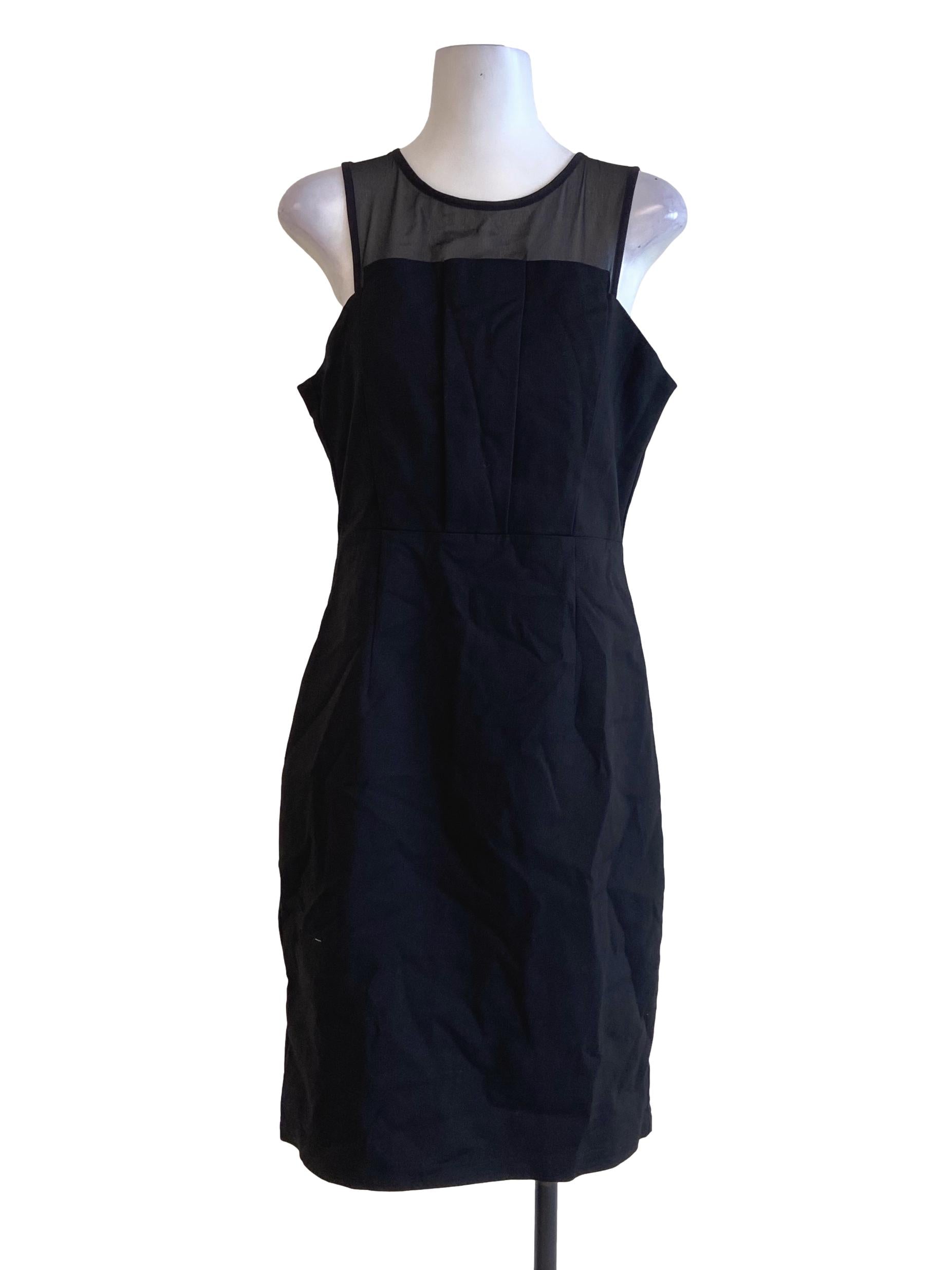 Black Twill Sleeveless Slit Shift Dress