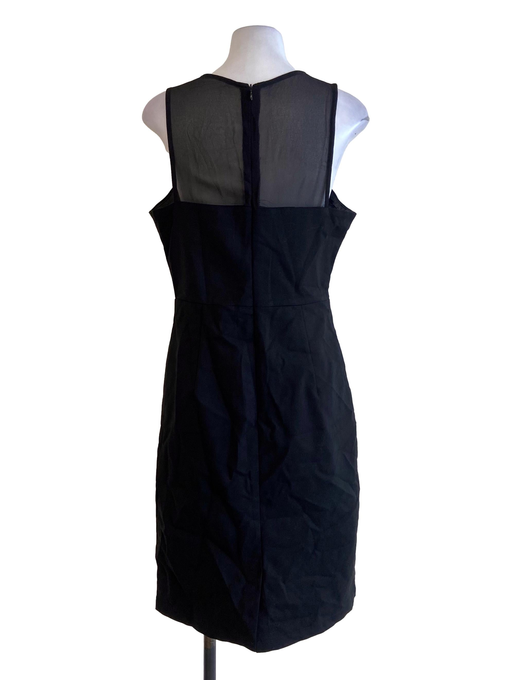 Black Twill Sleeveless Slit Shift Dress