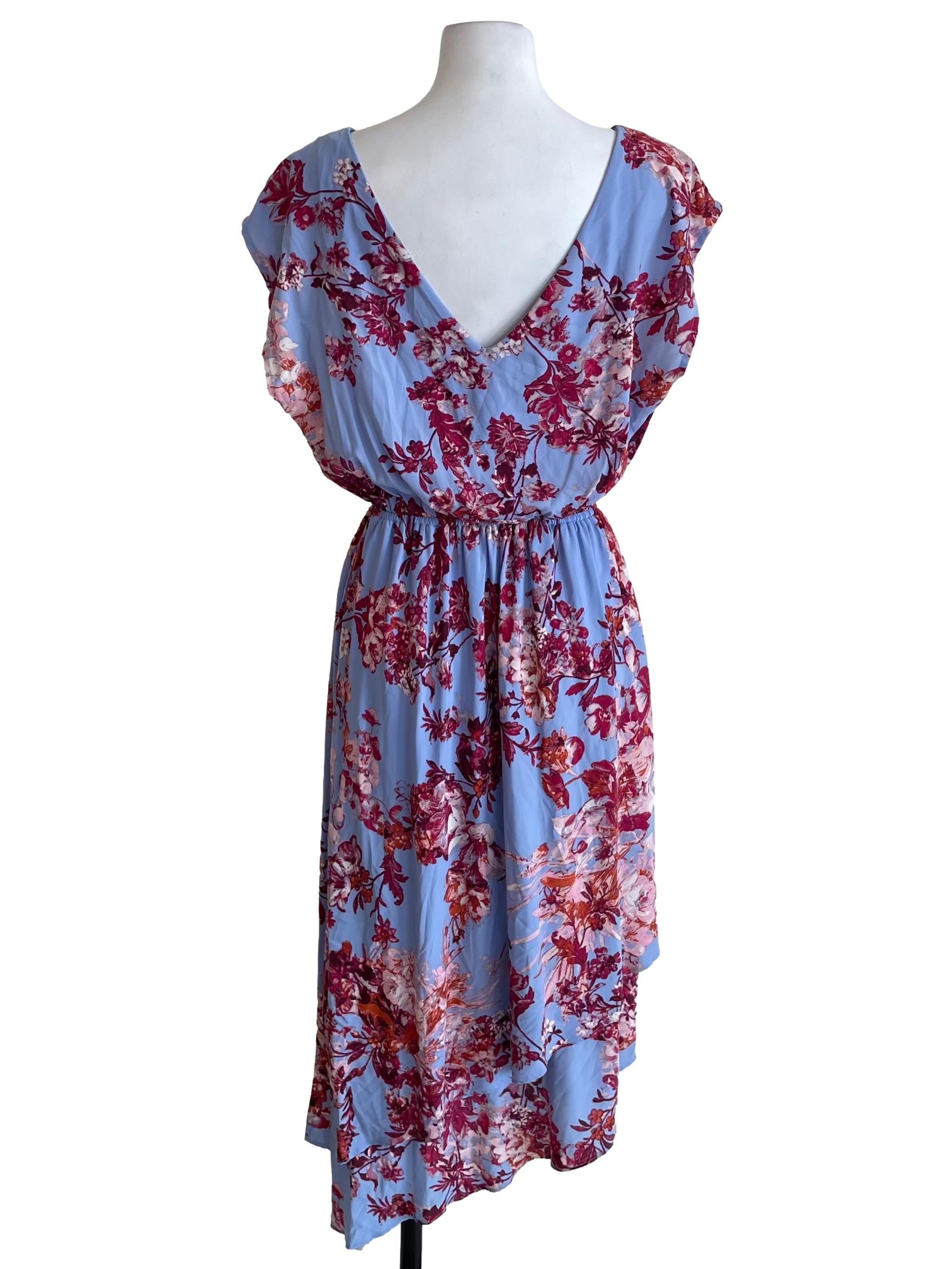 Heather Blue Floral Boat Neck Dress
