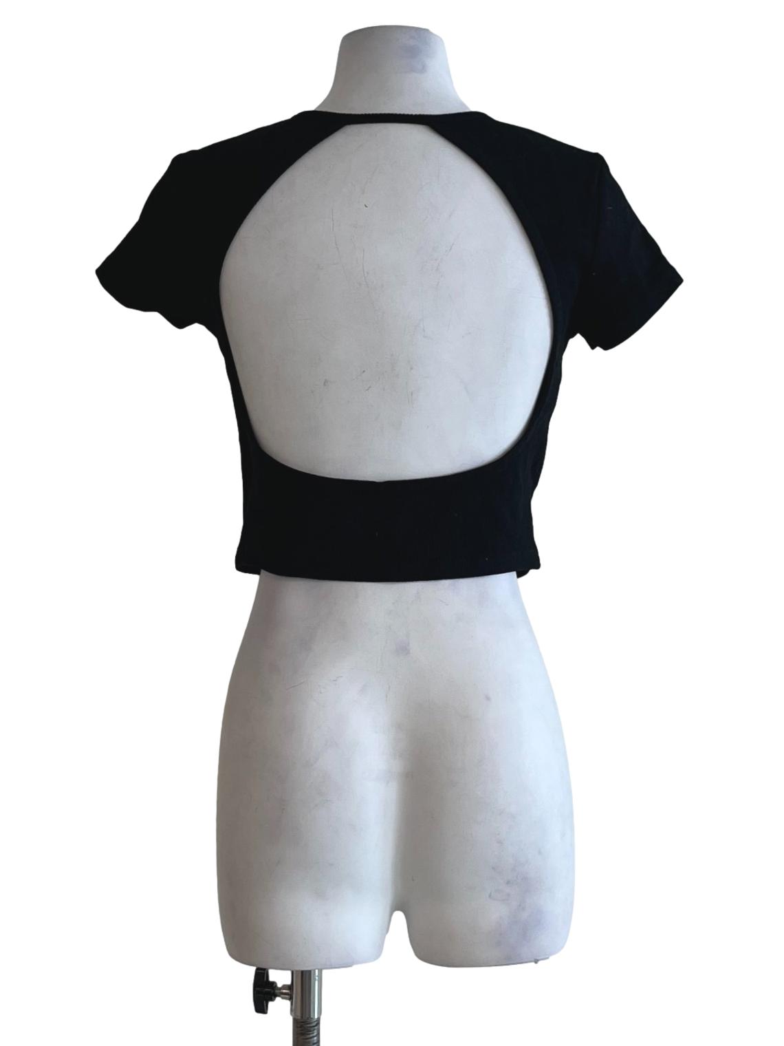 Black Open Back Crop Top