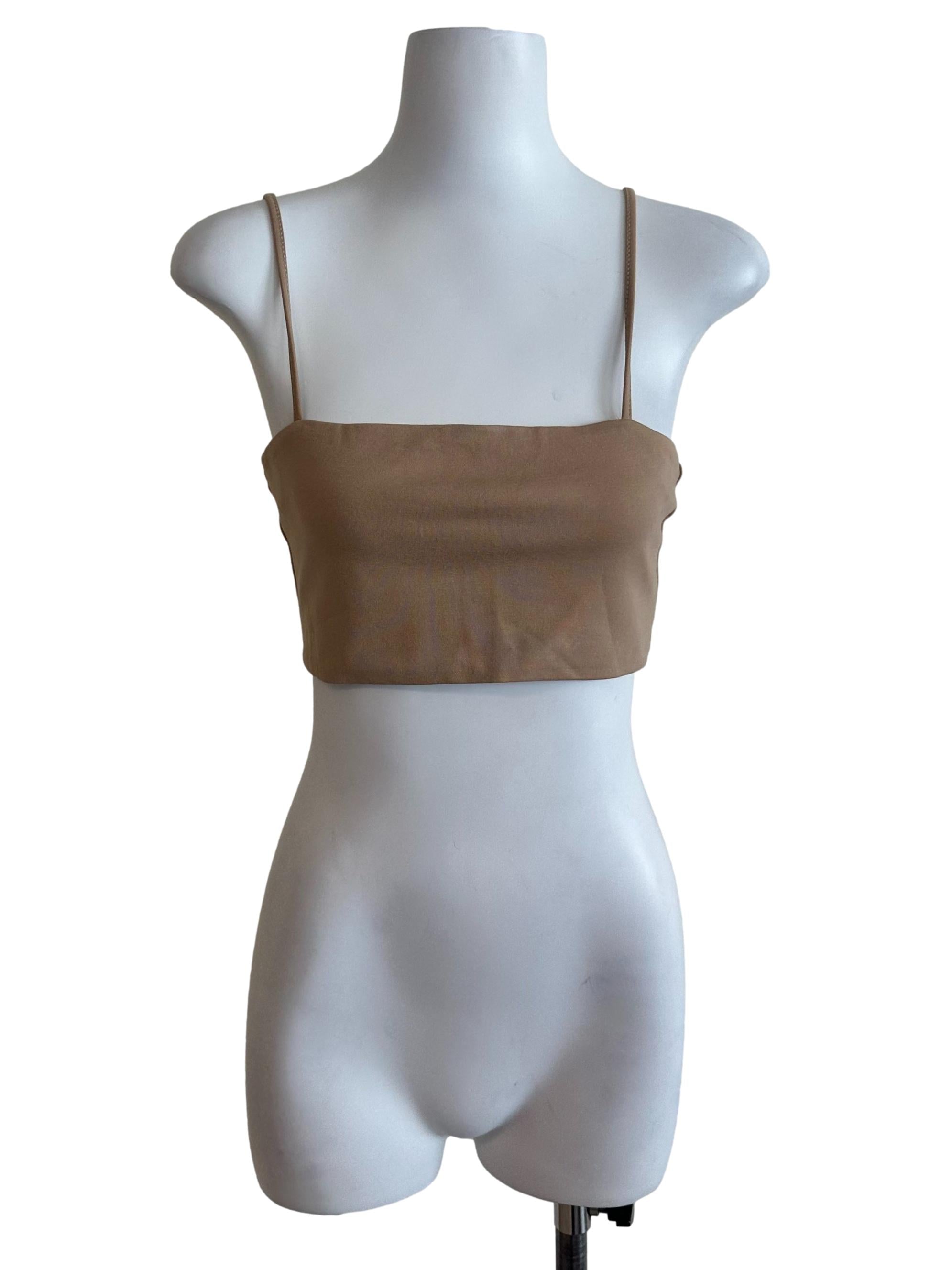 Latte Brown Square Neck Crop Top