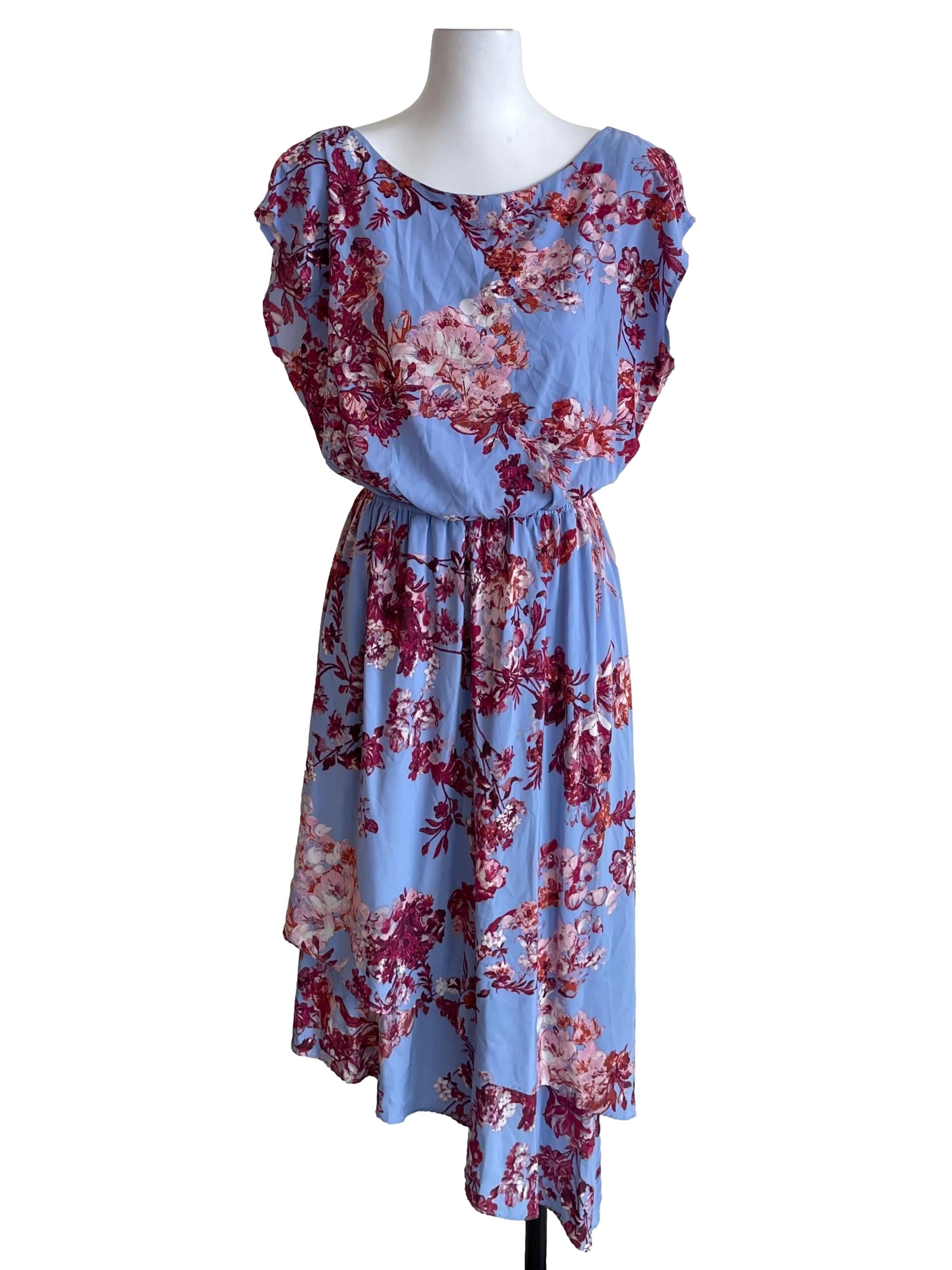 Heather Blue Floral Boat Neck Dress