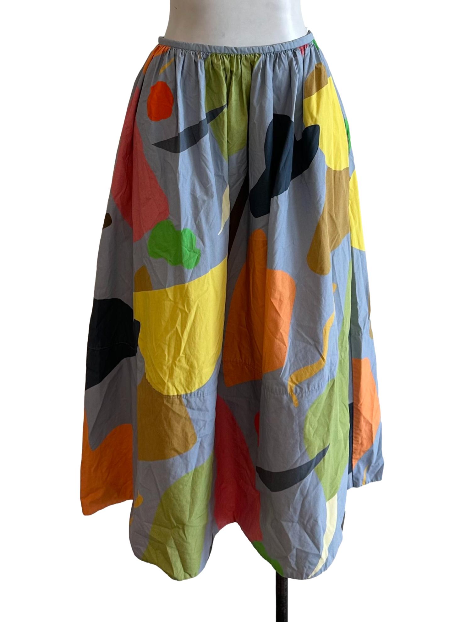 Dusty Blue Abstract Pattern A Line Skirt OSN